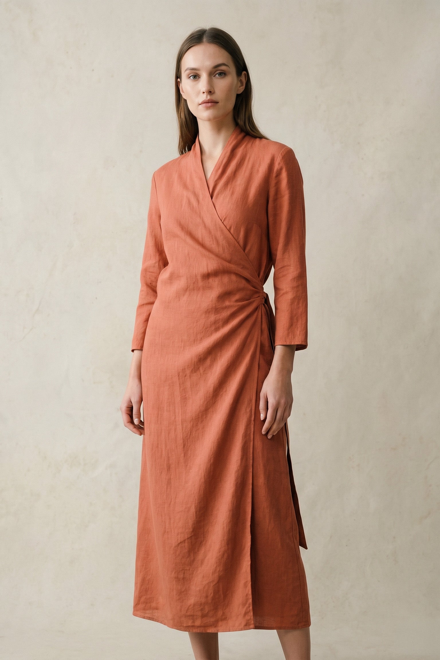 DIANE WRAP DRESS IN ITALIAN LINEN STRETCH