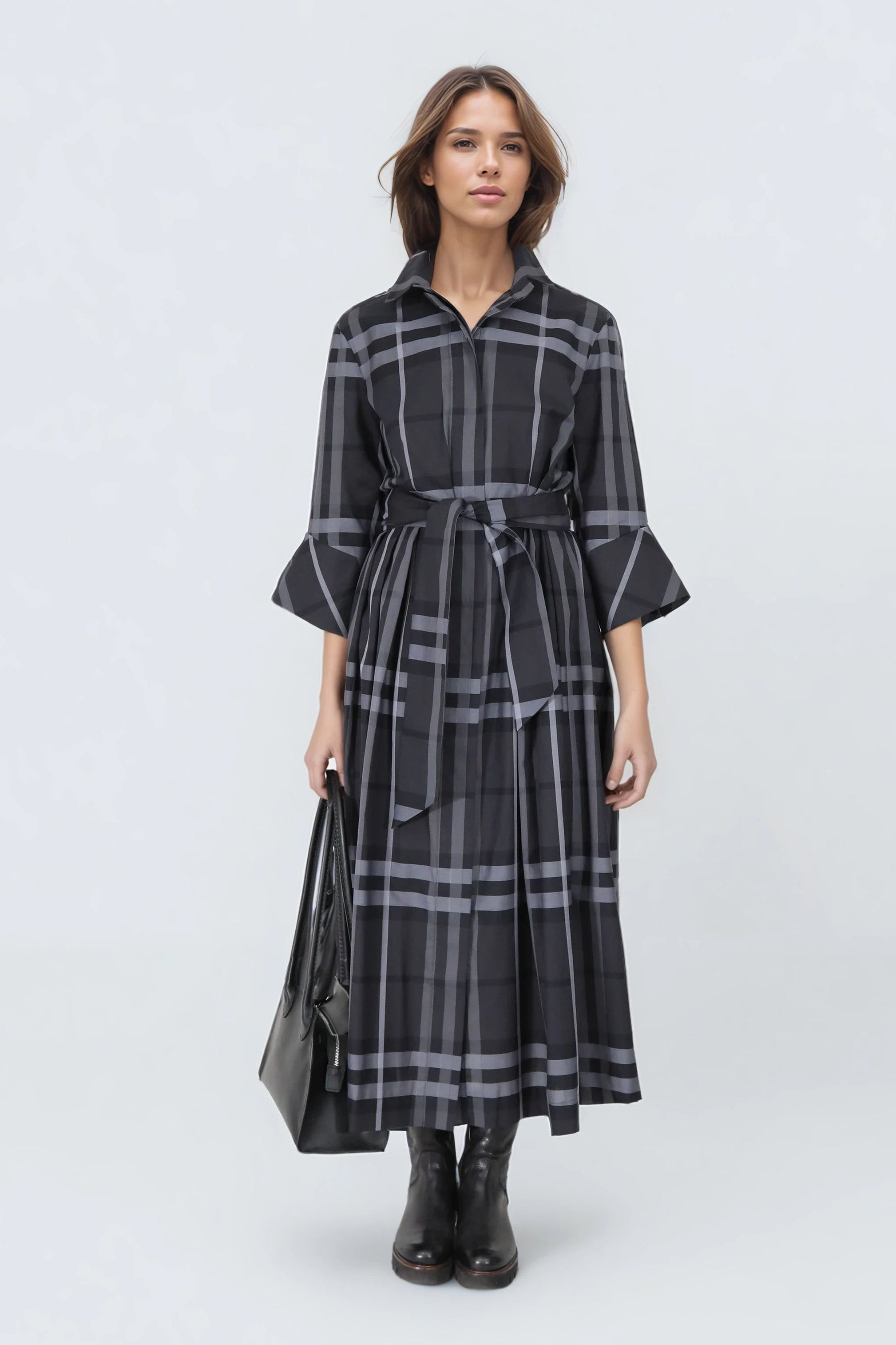 DRIFT DRESS IN ITALIAN COTTON JACQUARD BLACK & GREY