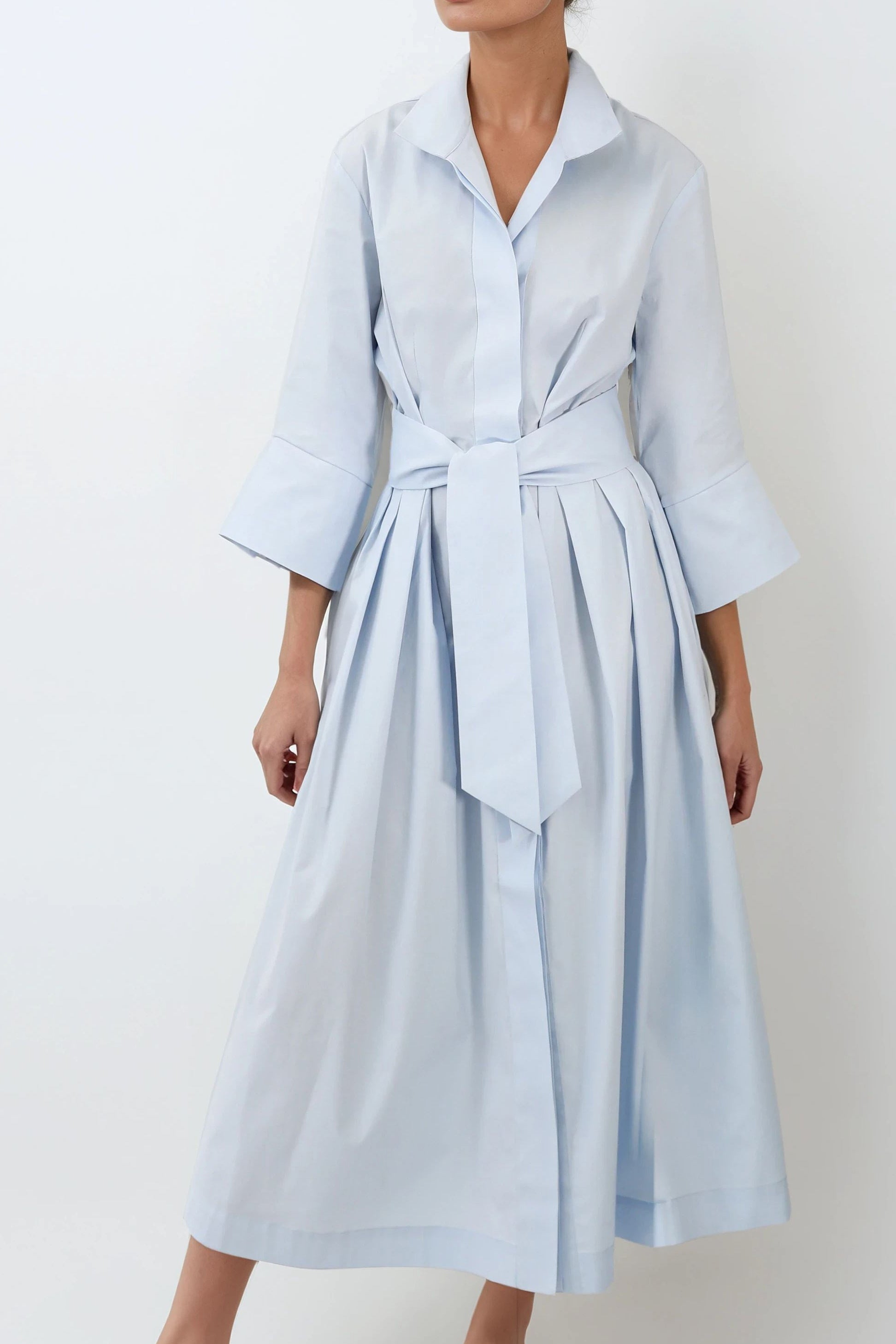 DUNE SLEEVE DRESS IN ITALIAN POPLIN COTTON LIGHT BLUE