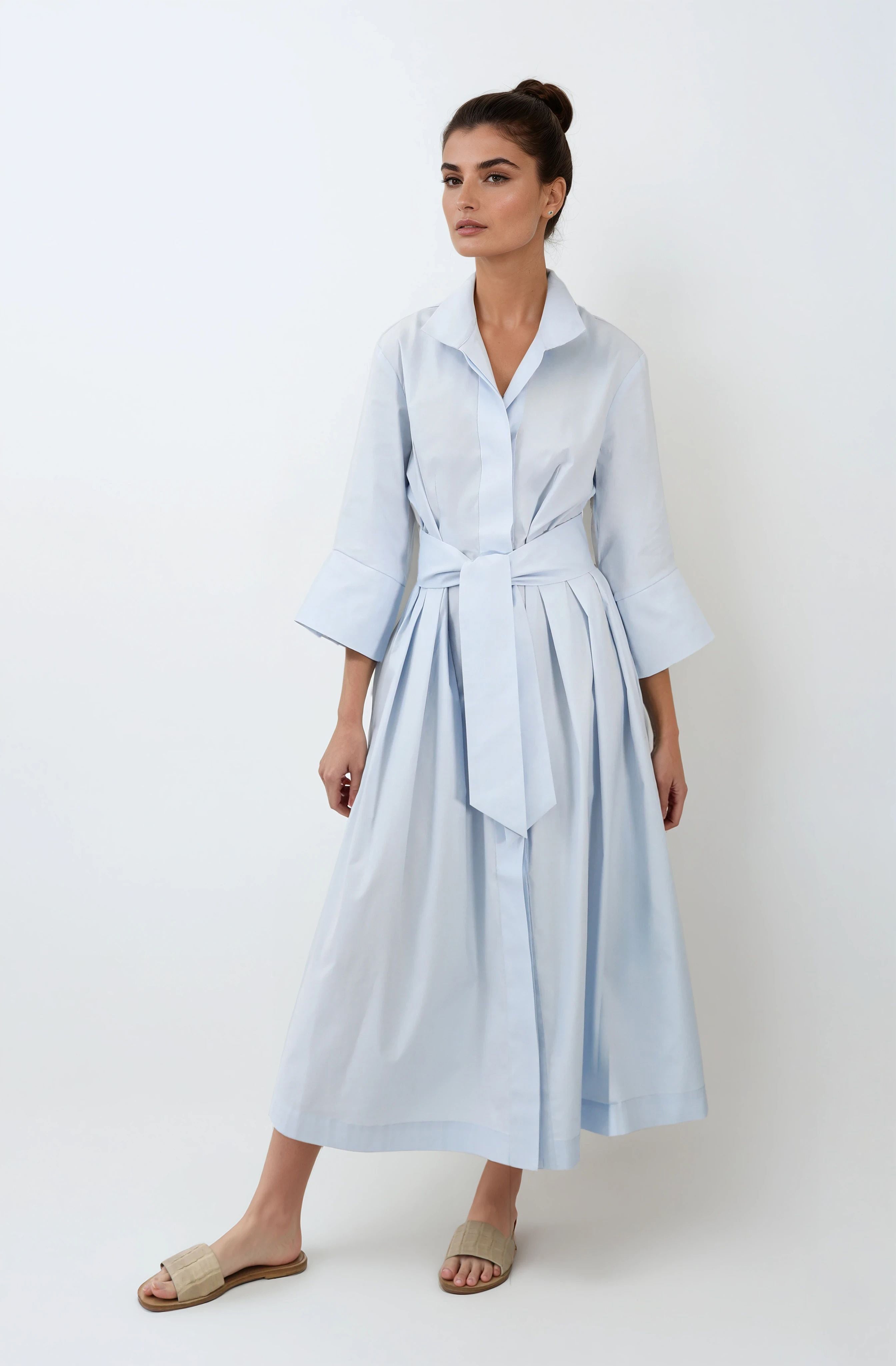 DUNE SLEEVE DRESS IN ITALIAN POPLIN COTTON LIGHT BLUE