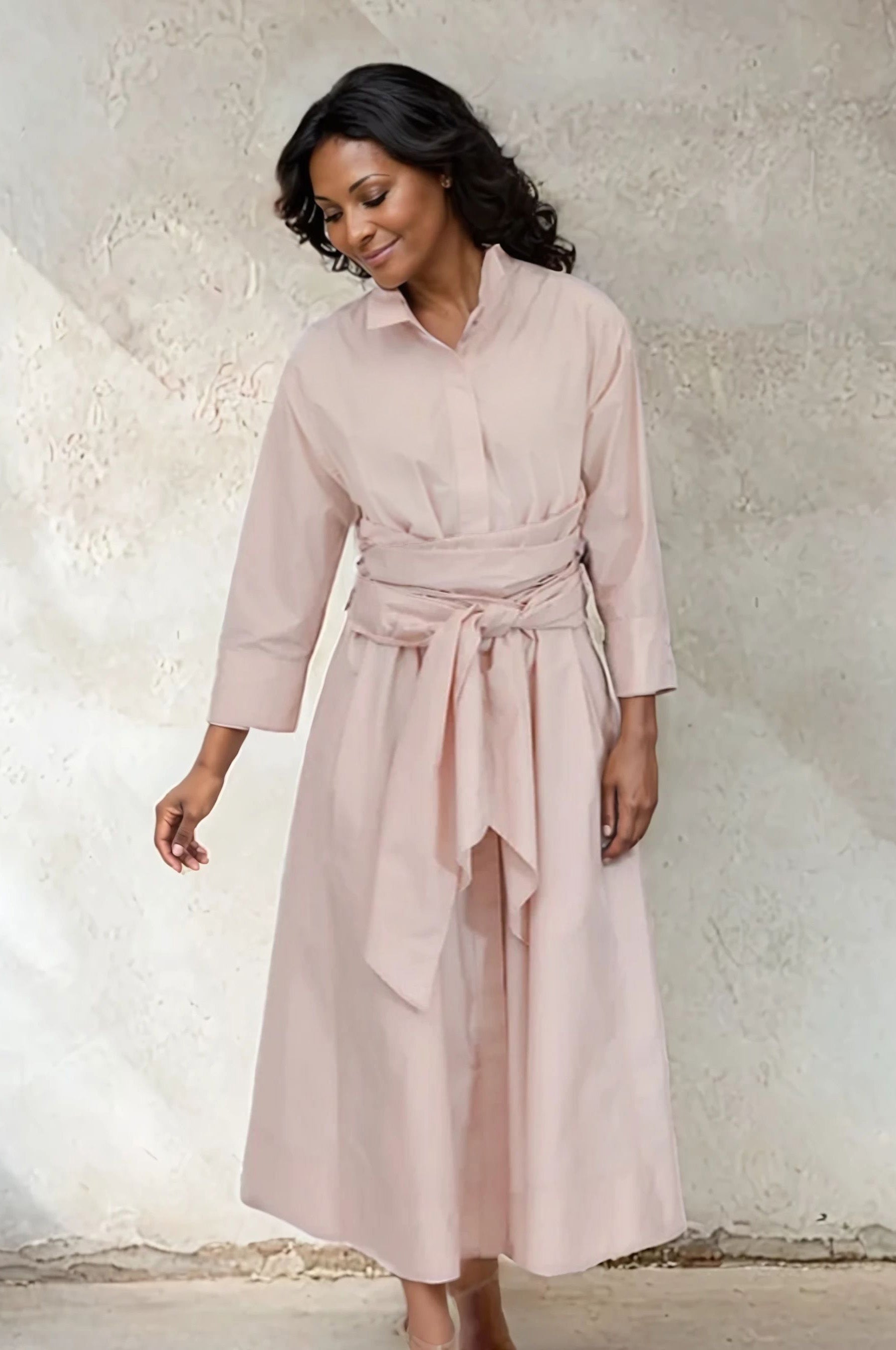 DUSK DRESS IN FINE ITALIAN POPLIN COTTON DUSTED PINK