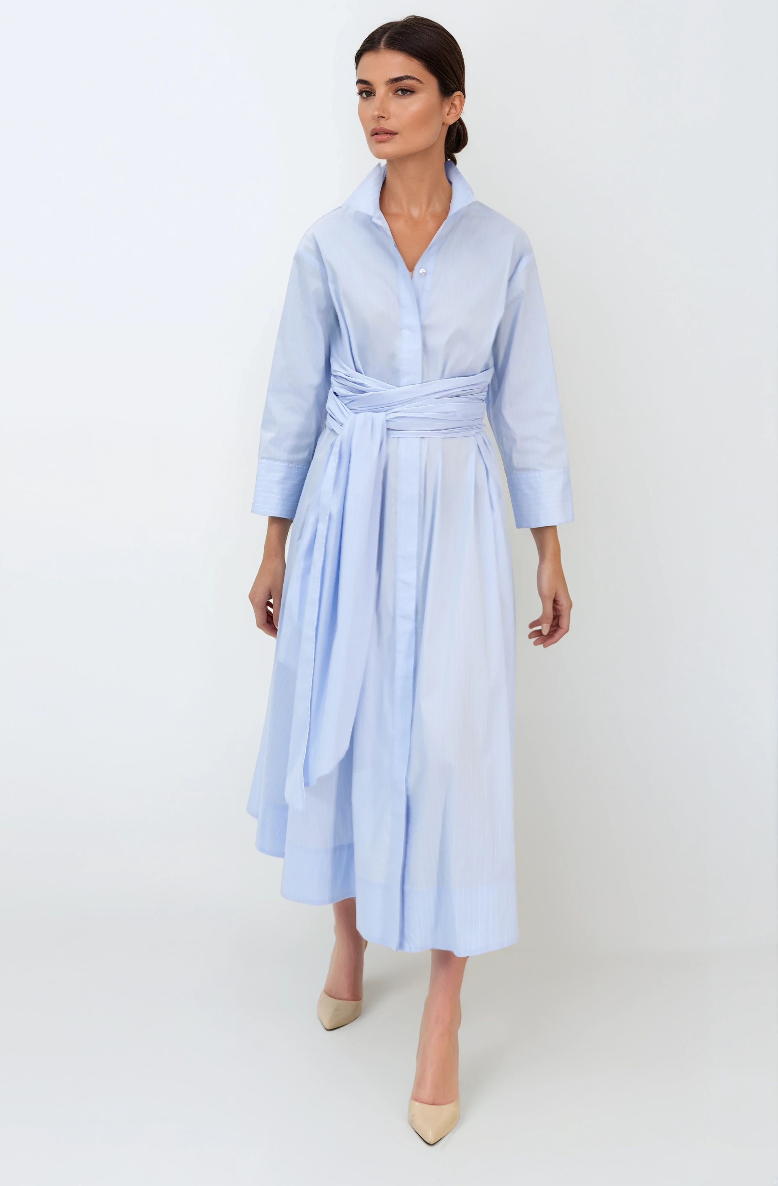 DANNI TIED-BACK DRESS IN FINE ITALIAN POPLIN COTTON