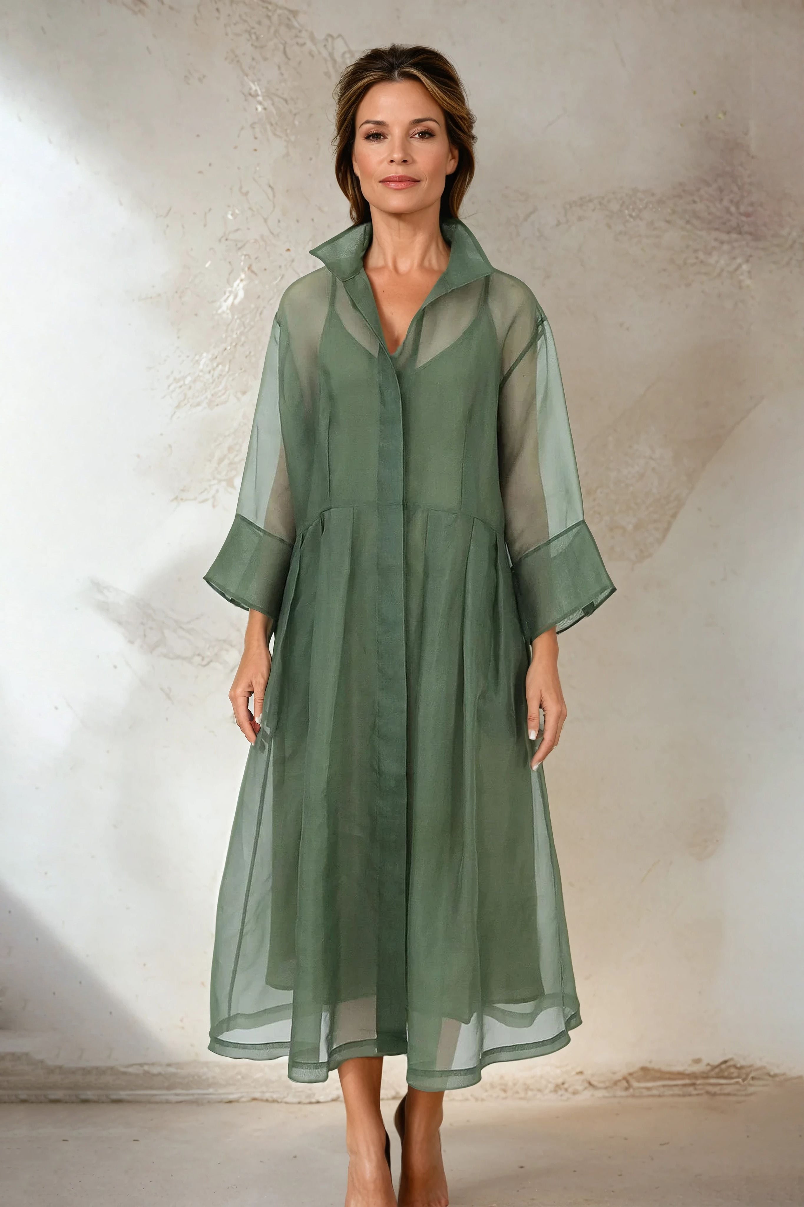 GABRIELLE DRESS IN SILK ORGANZA FOREST GREEN