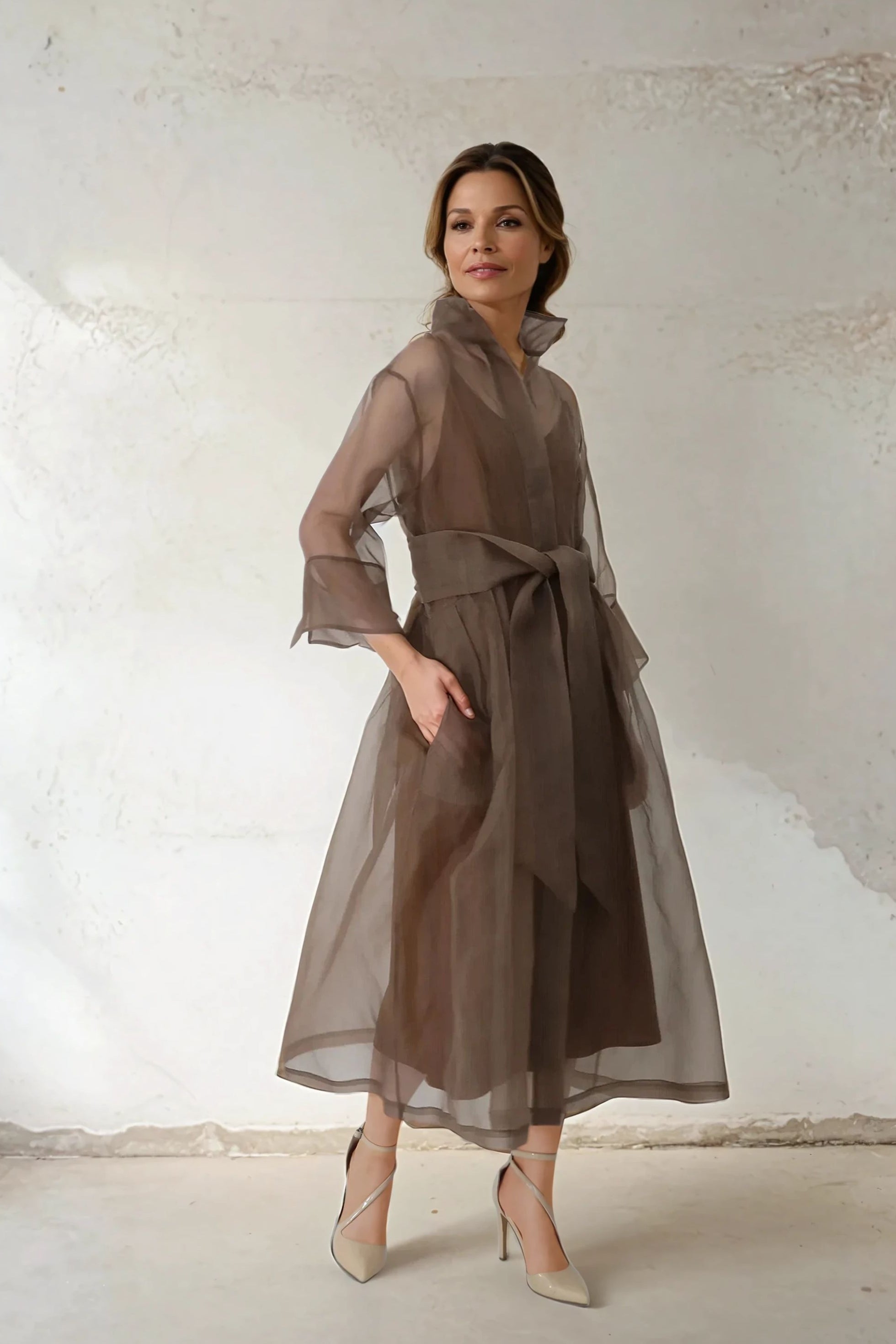 GABRIELLE DRESS IN SILK ORGANZA COCOA