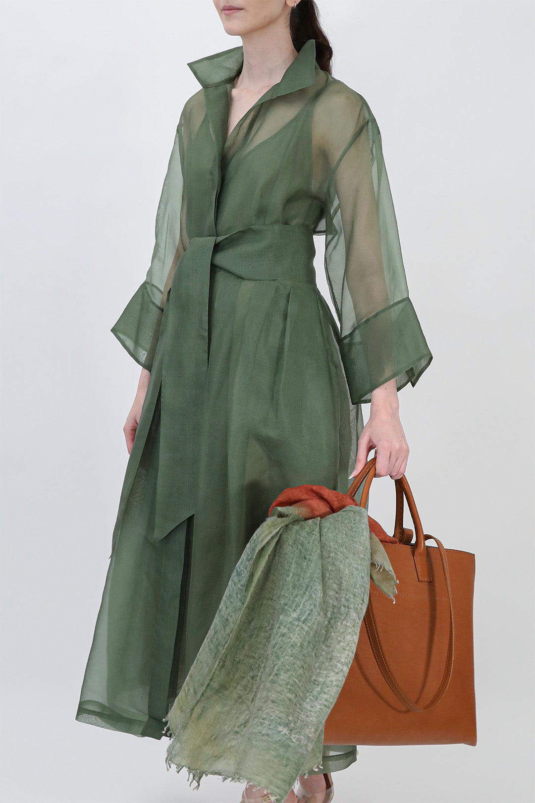 GABRIELLE DRESS IN SILK ORGANZA FOREST GREEN