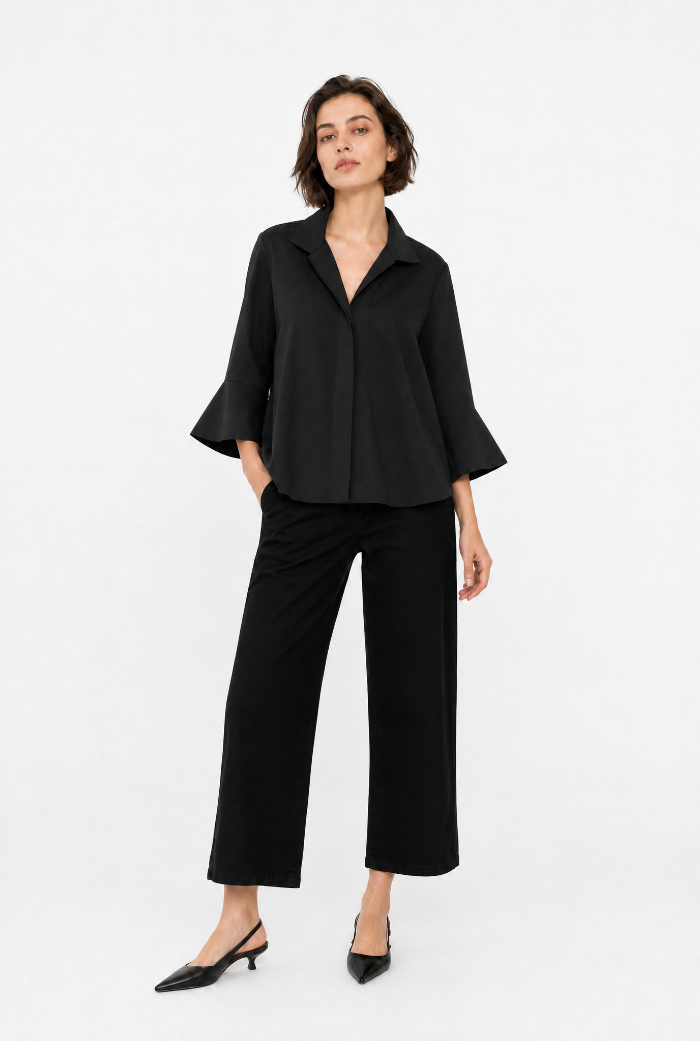 SANDRINE WIDE-CUFF SHIRT IN ITALIAN COTTON POPLIN