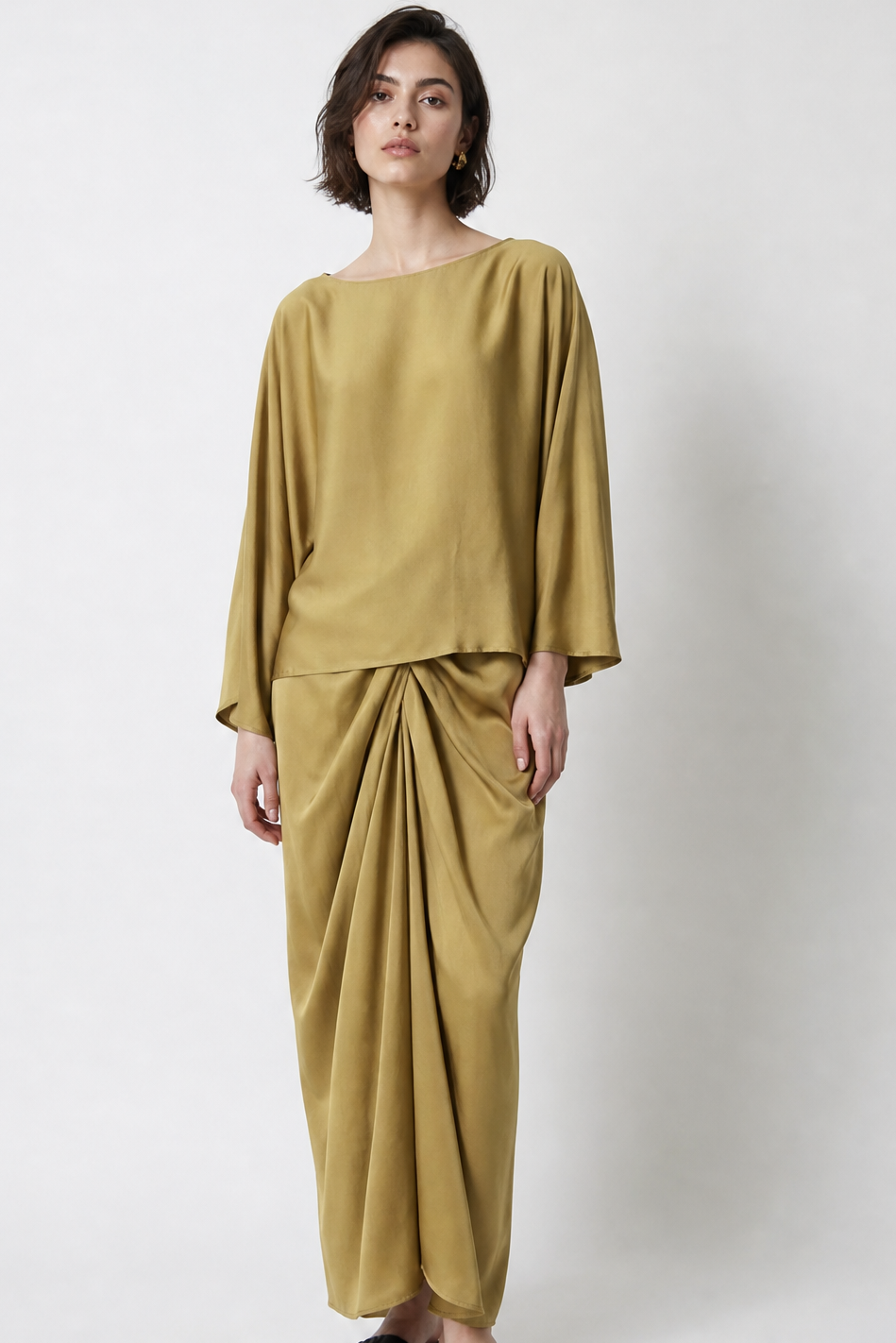 SANAA SARONG SKIRT IN SILK CHARMEUSE IN GOLD