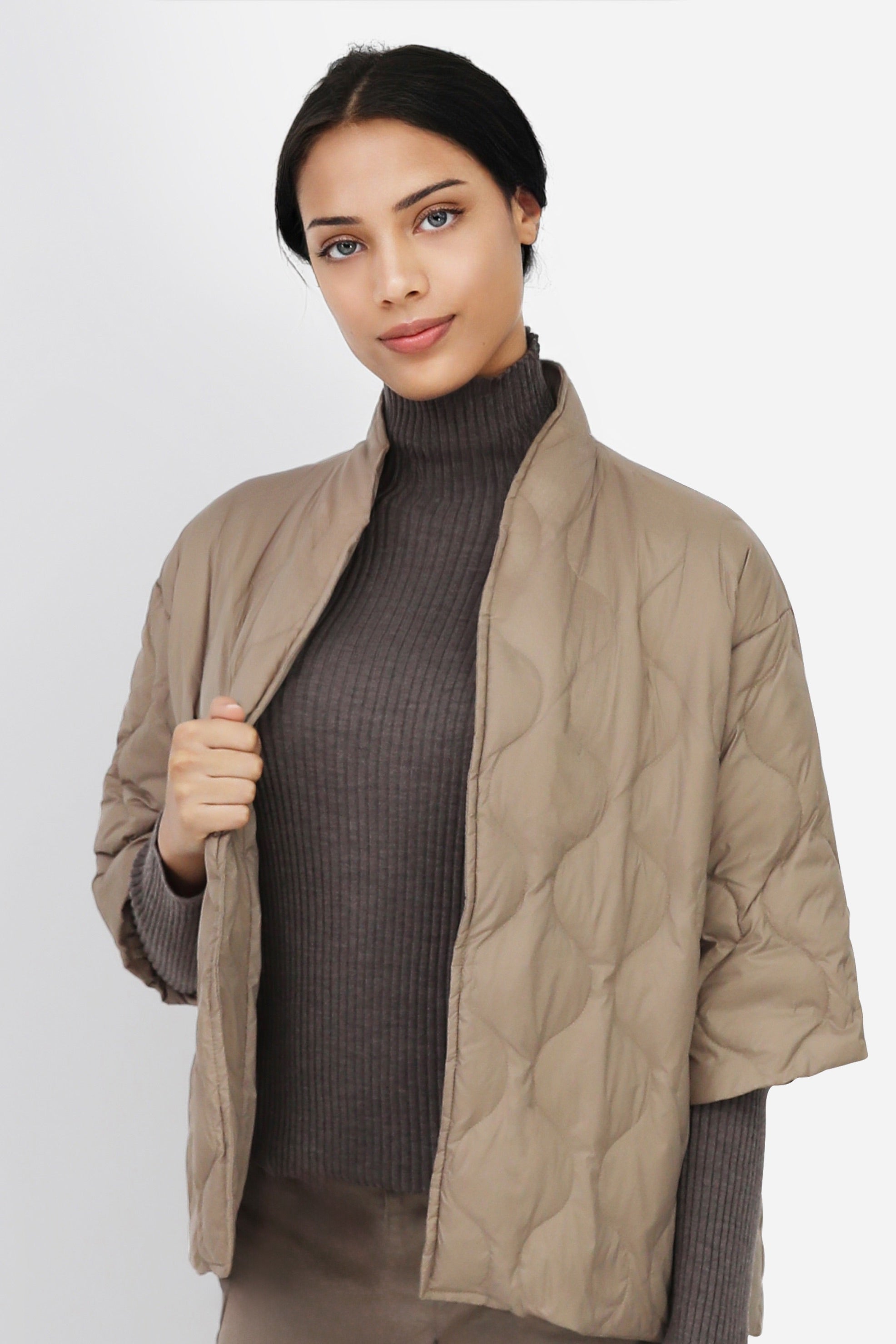 ELENA ITALIAN VIRGIN WOOL & GOOSE DOWN TWO PIECE COAT SET IN TAUPE