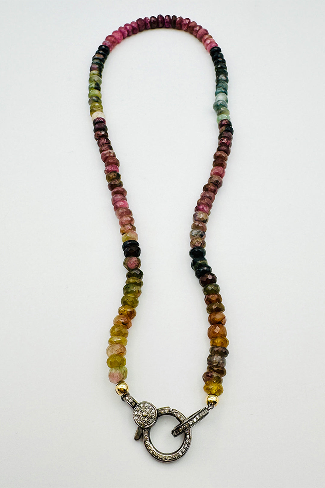 Large 8mm Faceted Watermelon Tourmaline Necklace with Diamond Lobster Clasp