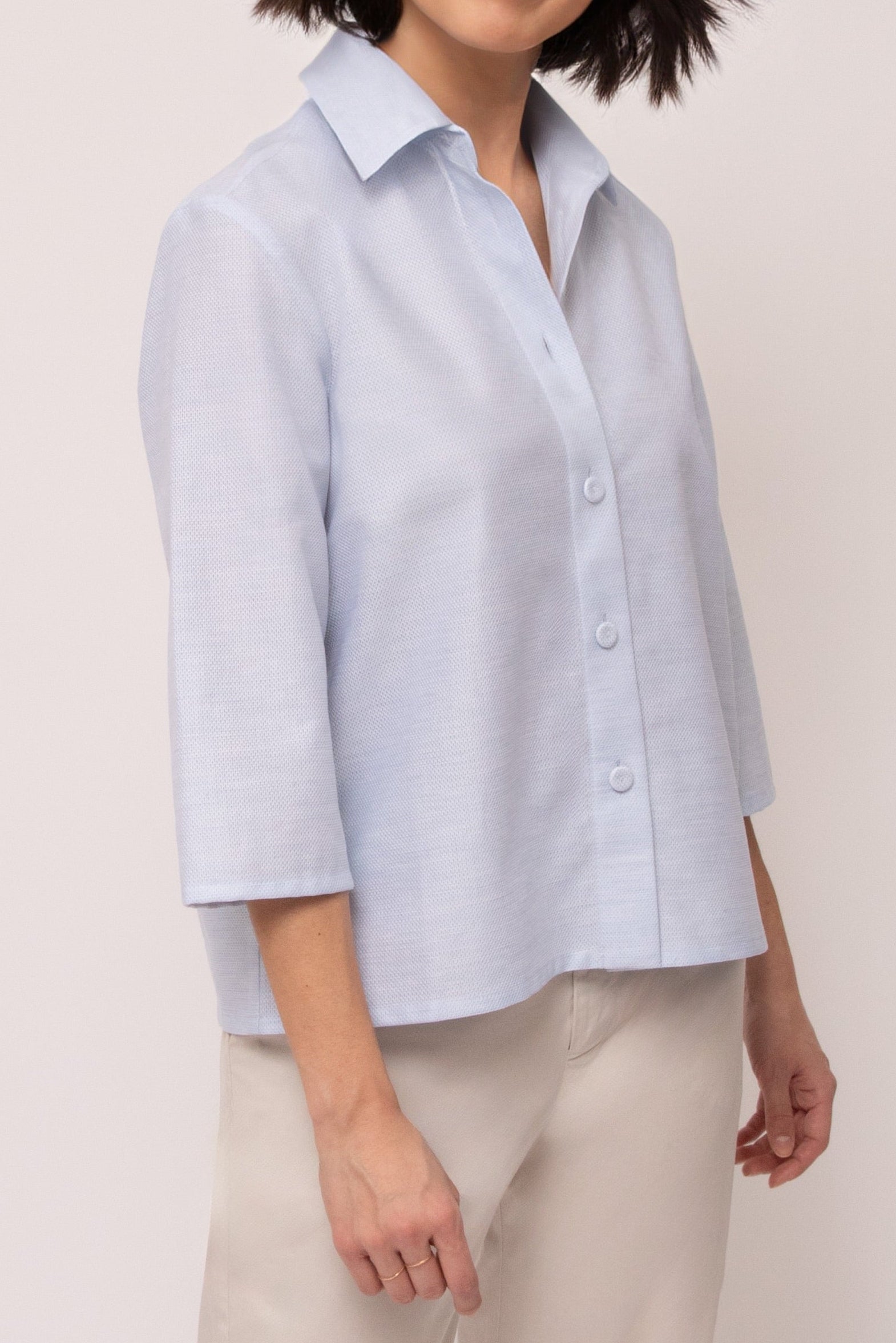 CESARE CAMP SHIRT IN ITALIAN COTTON PIQUE LIGHT BLUE HONEYCOMB