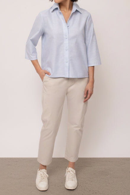CESARE CAMP SHIRT IN ITALIAN COTTON PIQUE LIGHT BLUE HONEYCOMB