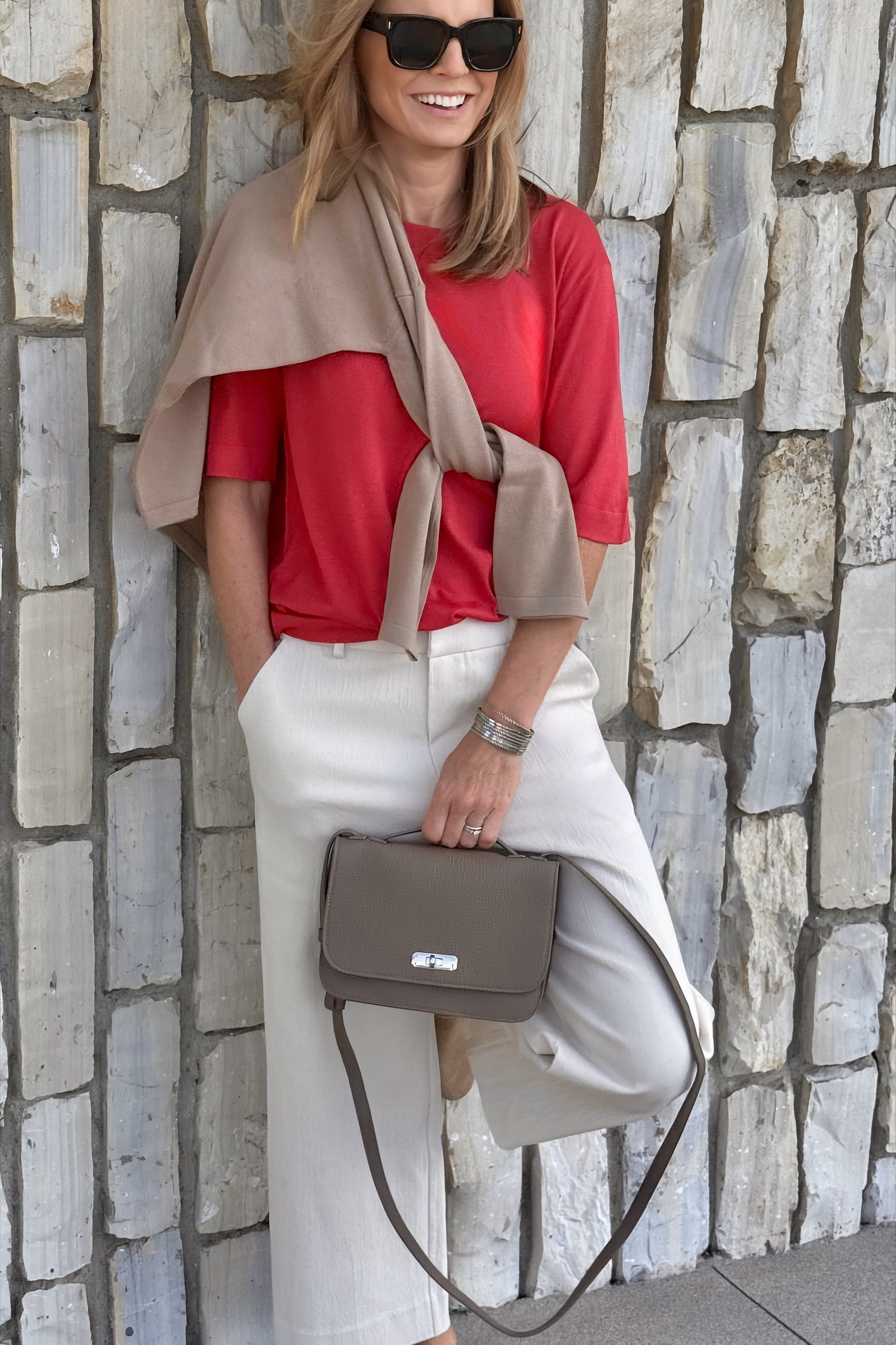 NICO TENNIS ELBOW SLEEVE CREW IN FINE GAUGE ITALIAN SILK COTTON