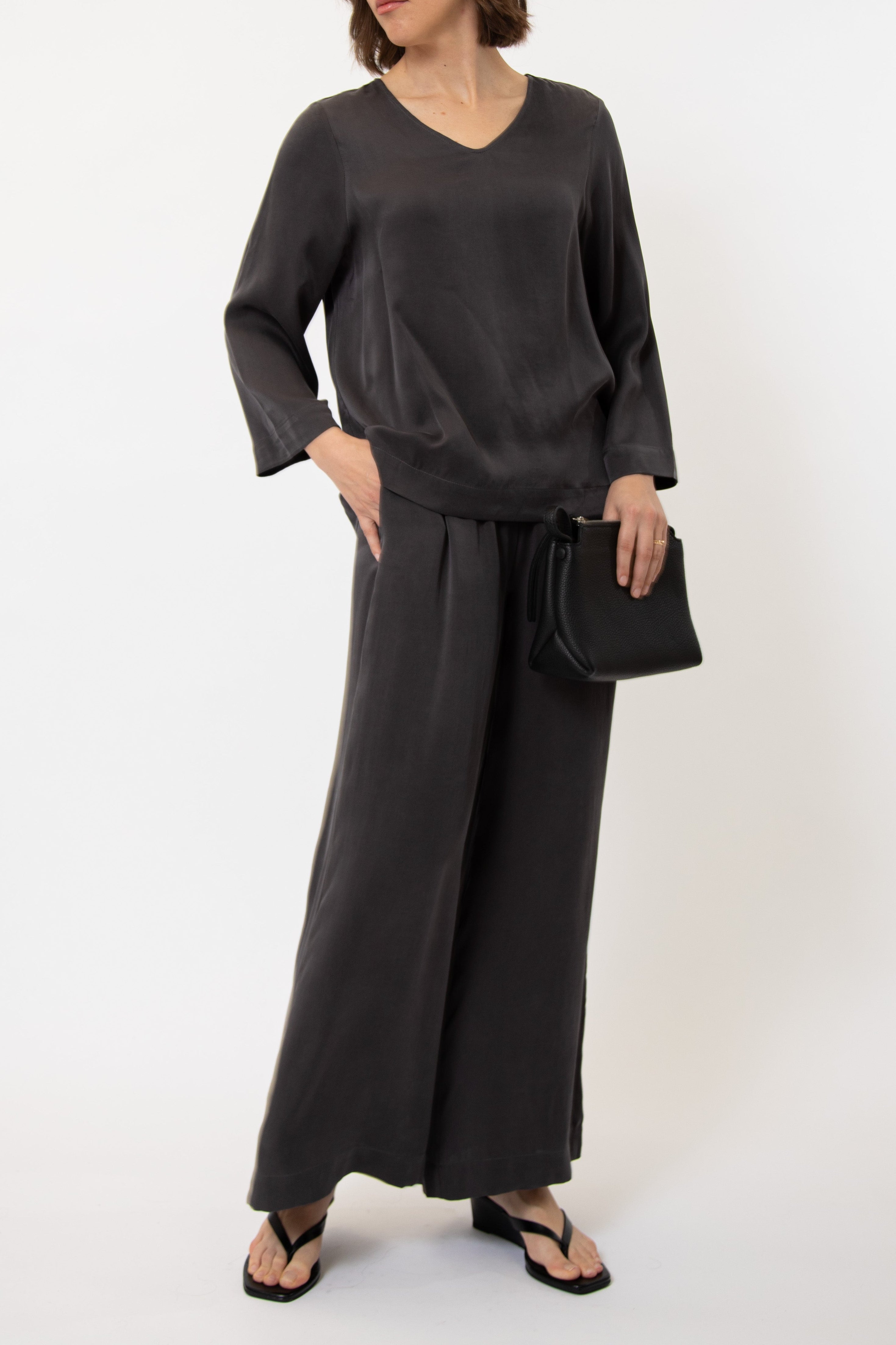 PALMETTO WIDE LEG PANT IN GARMENT-DYED SILK CHARMEUSE