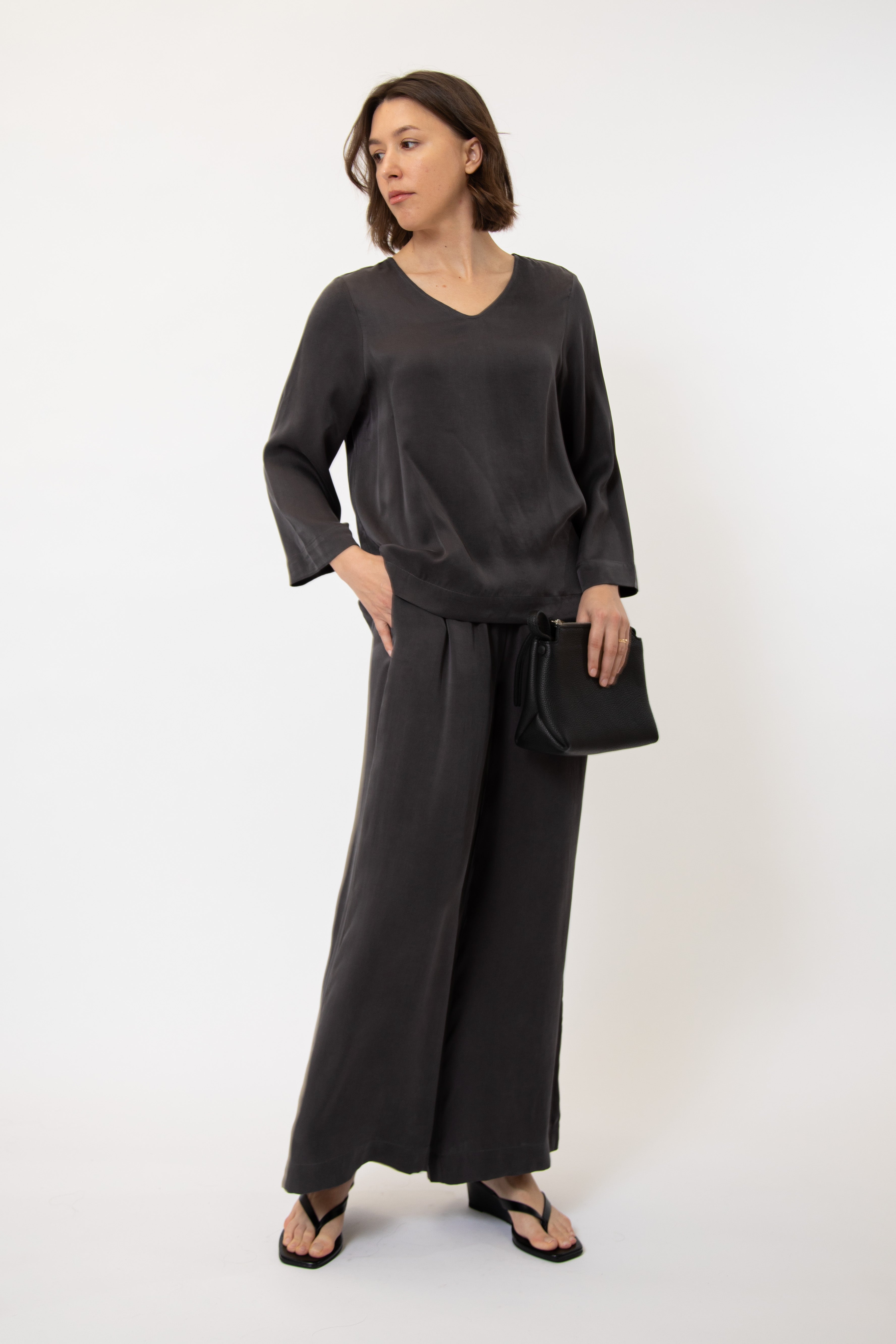 PALMETTO WIDE LEG PANT IN GARMENT-DYED SILK CHARMEUSE