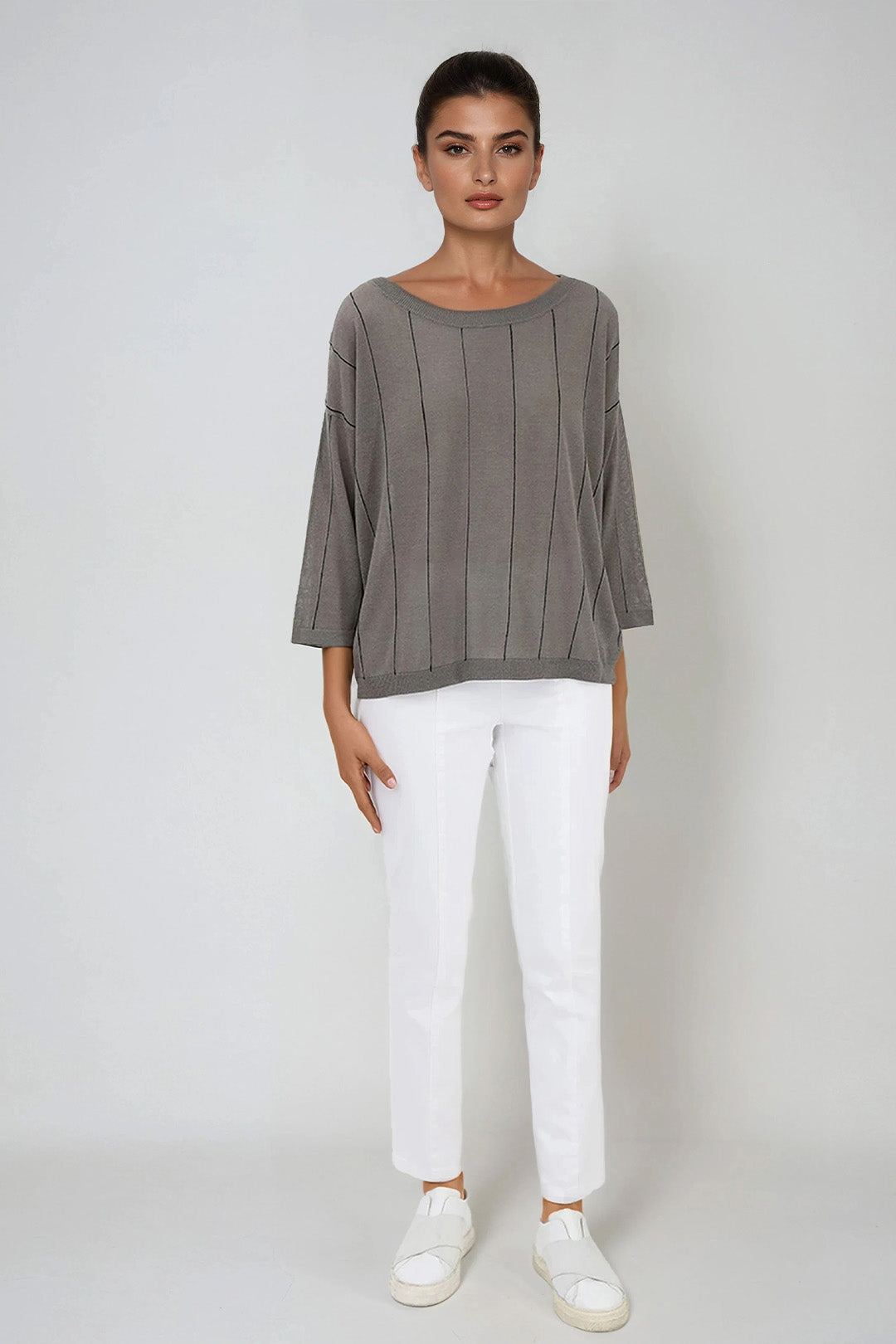 STRATUS STRIPED WIDE NECK TOP IN HIGH TWIST COTTON