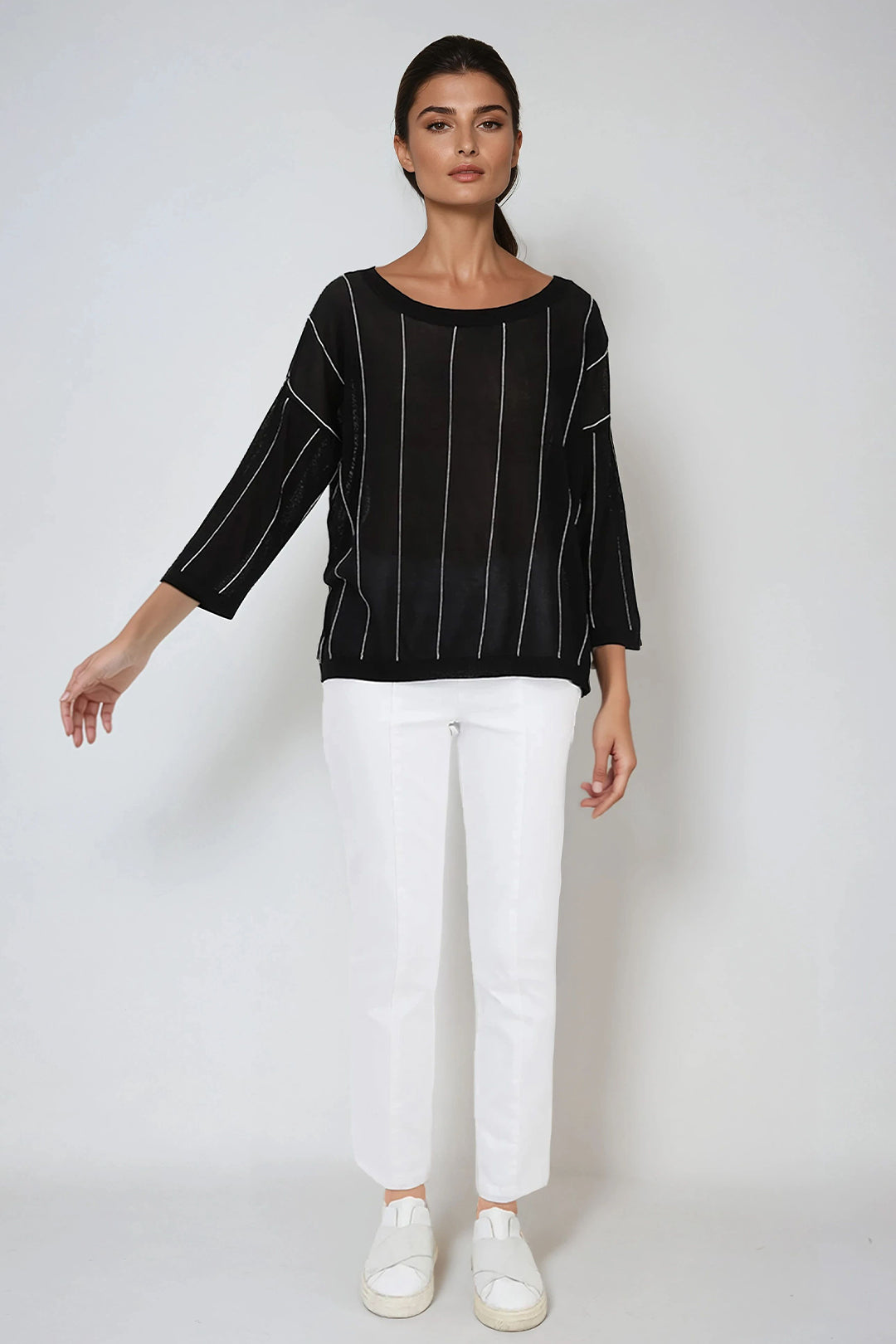 STRATUS STRIPED WIDE NECK TOP IN HIGH TWIST COTTON