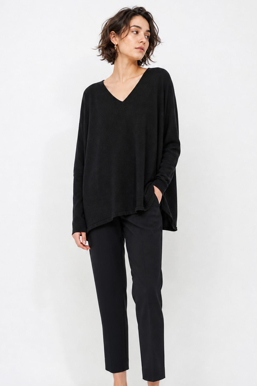LENA LONG SLEEVE V-NECK PONCHO IN PIMA COTTON KNIT
