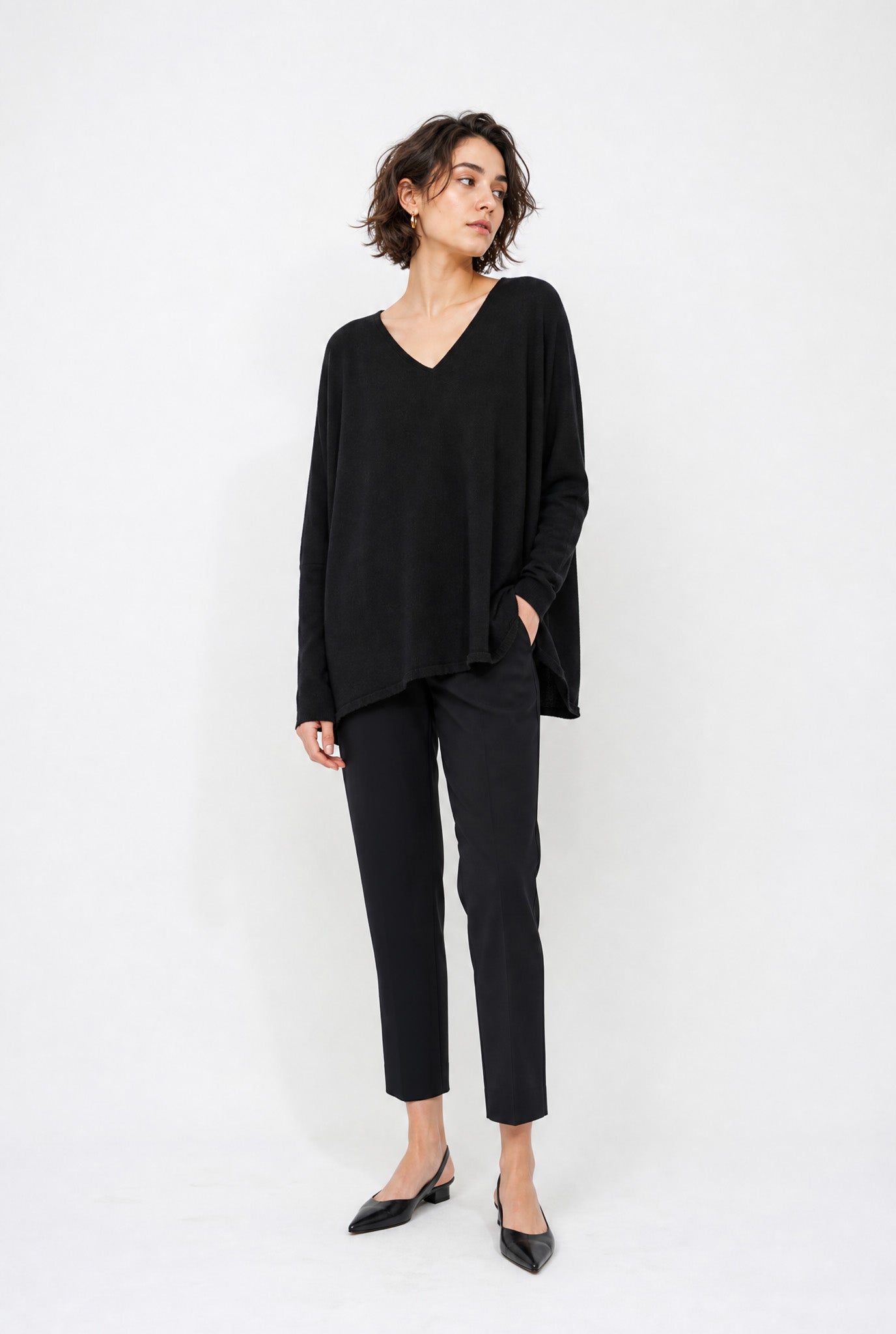 LENA LONG SLEEVE V-NECK PONCHO IN PIMA COTTON KNIT