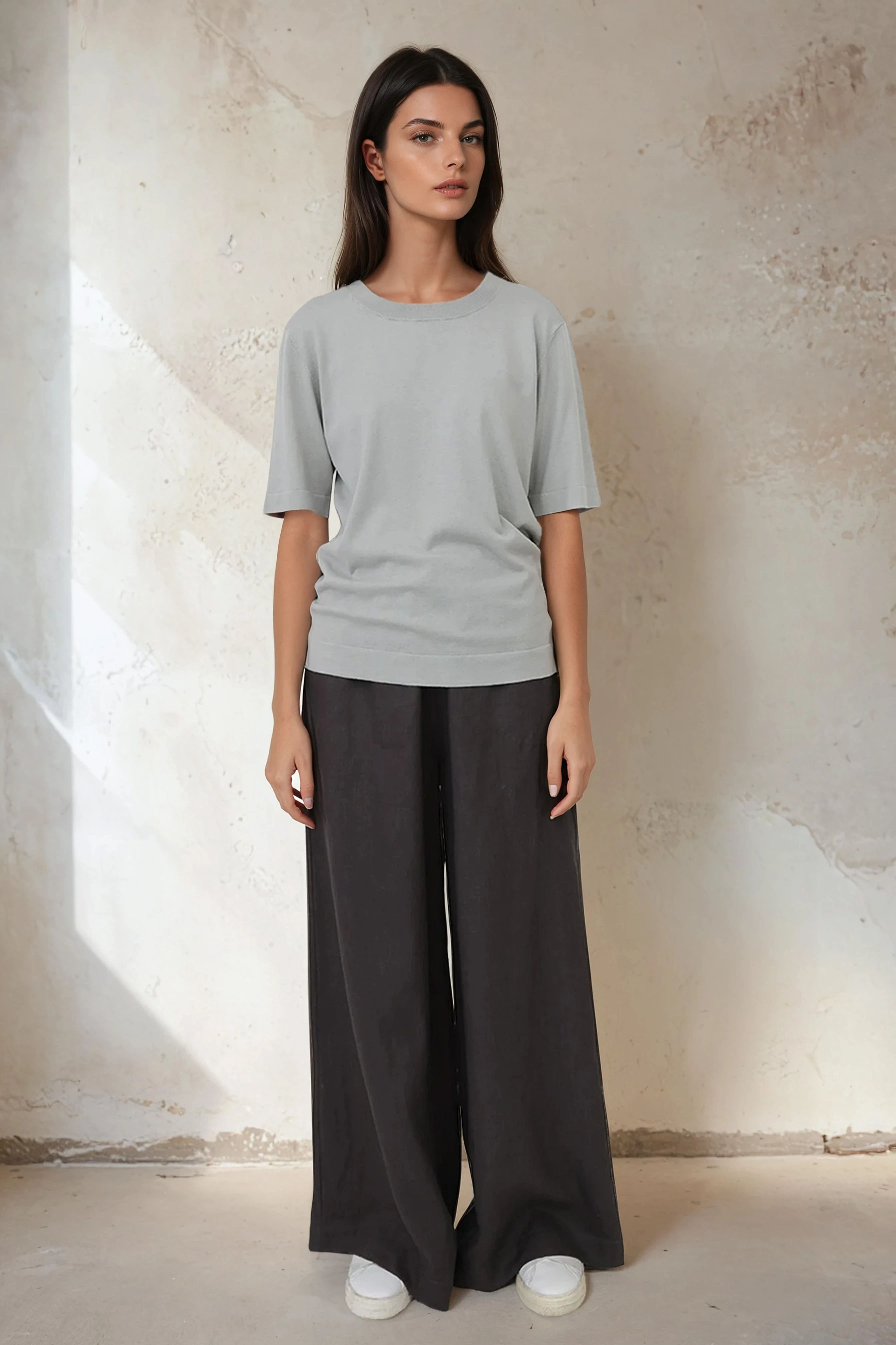 PALMETTO WIDE LEG PULL ON PANT IN ITALIAN LINEN SUMMER SALE CHARCOAL