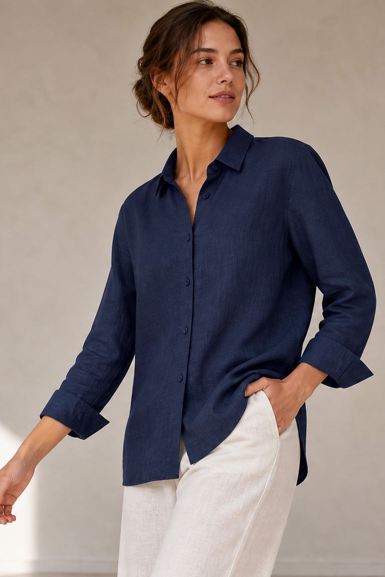 SIGNE BACK PLEATED SHIRT IN ITALIAN LINEN