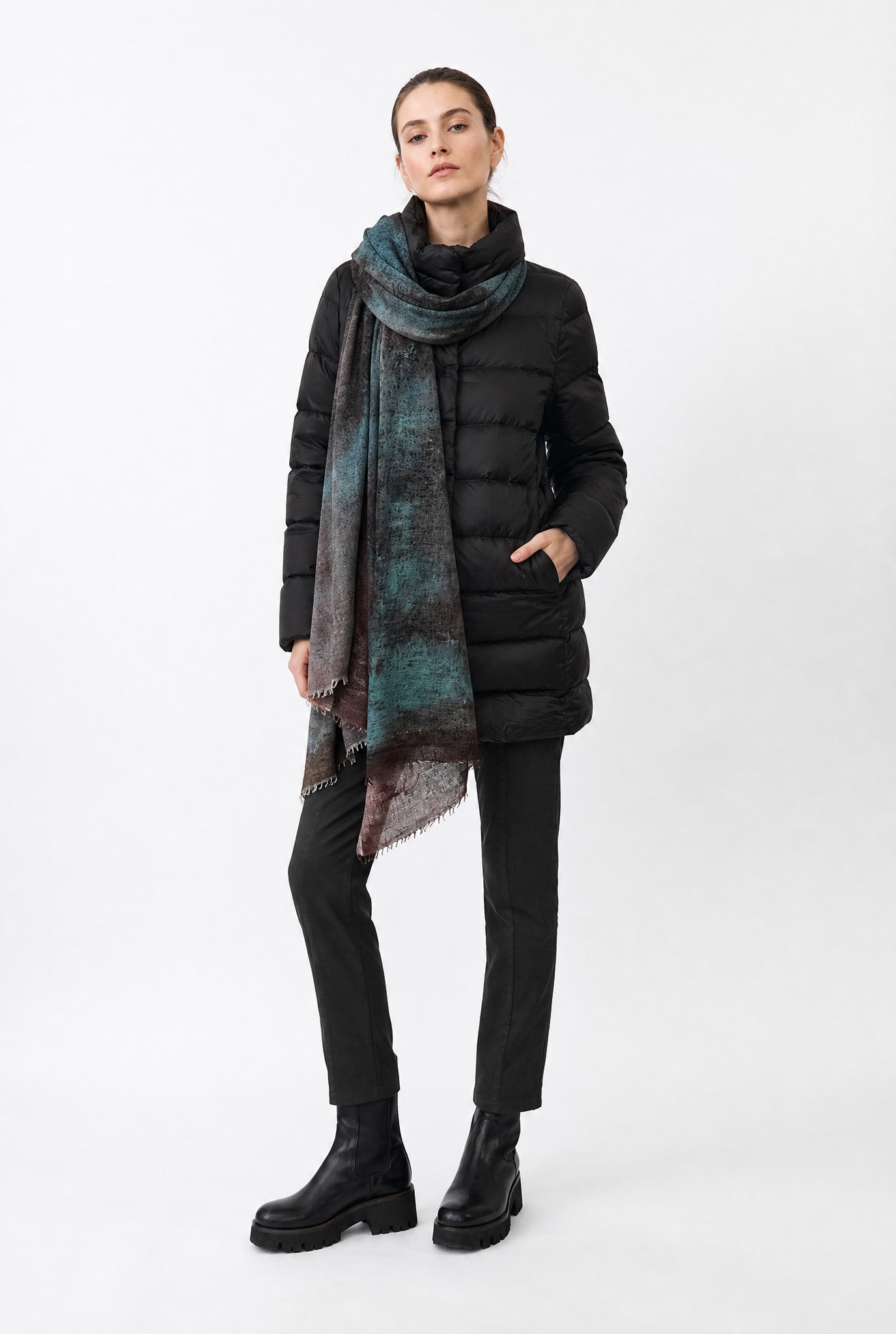 BRONZED TURQUOISE SCARF IN HAND DYED CASHMERE