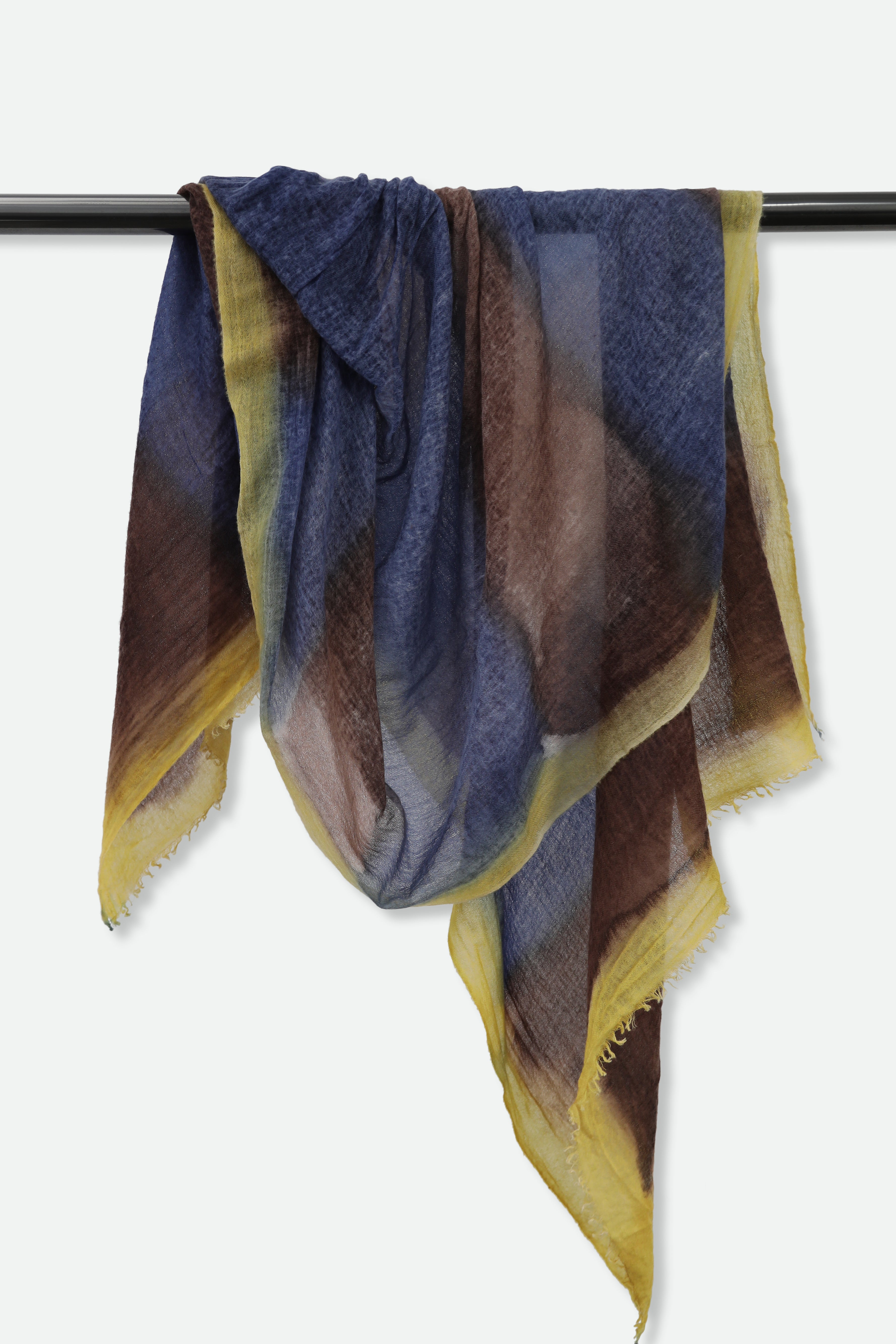 BROWN BLUE STRIPE SCARF IN HAND DYED CASHMERE