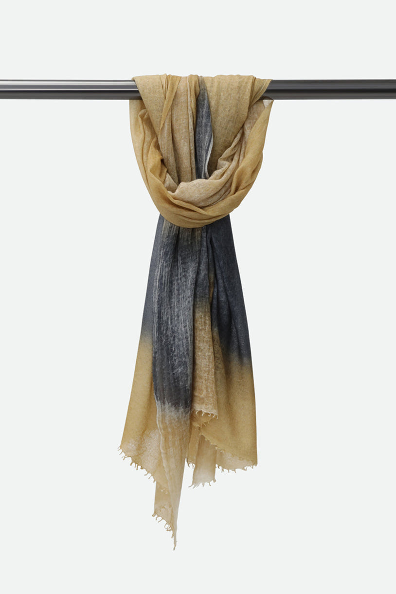 SCARF IN HAND DYED CASHMERE GOLD CHARCOAL STRIPE