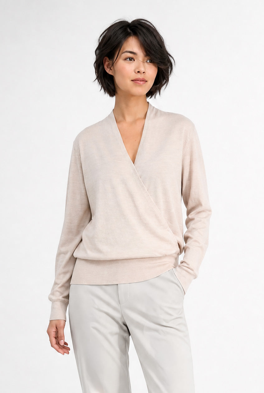 TORY FINE MERINO SURPLICE WRAP TOP