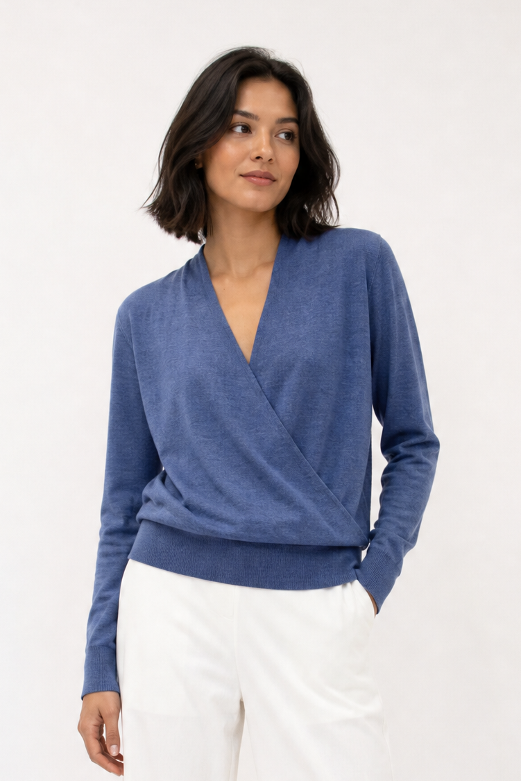 TORY FINE MERINO SURPLICE WRAP TOP