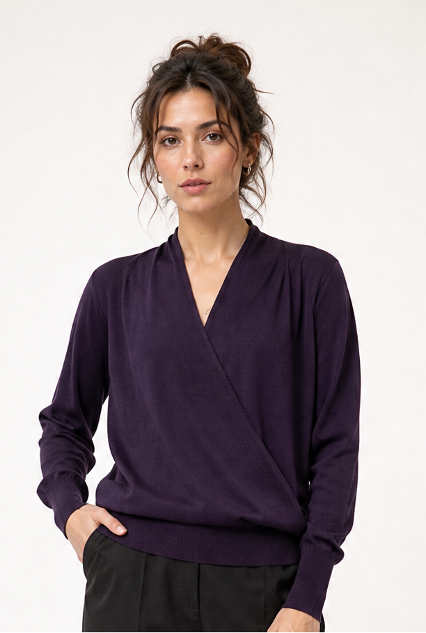 TORY FINE MERINO SURPLICE WRAP TOP