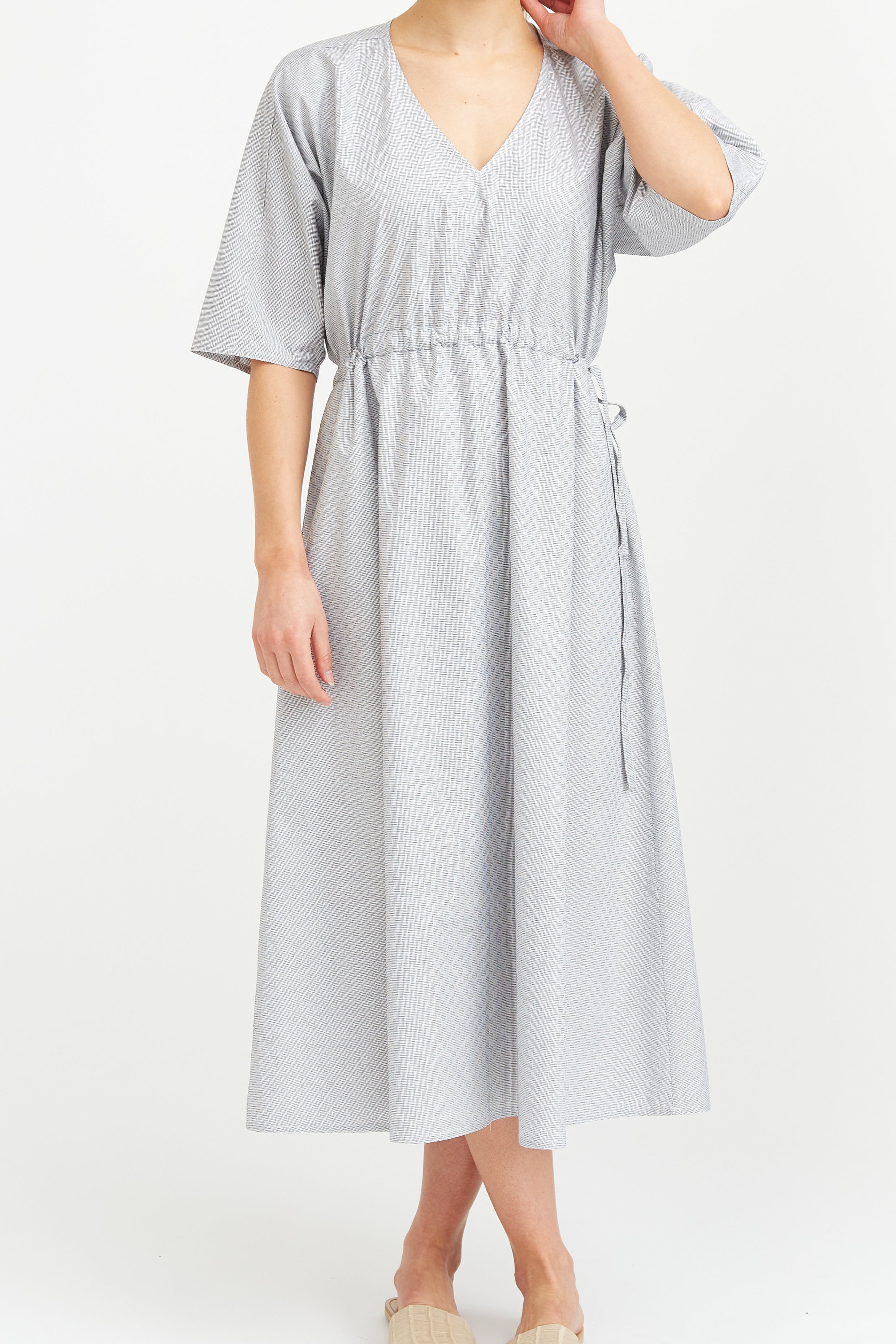 VANESSA DRESS WITH WAISTED DRAWSTRING IN COTTON POPLIN
