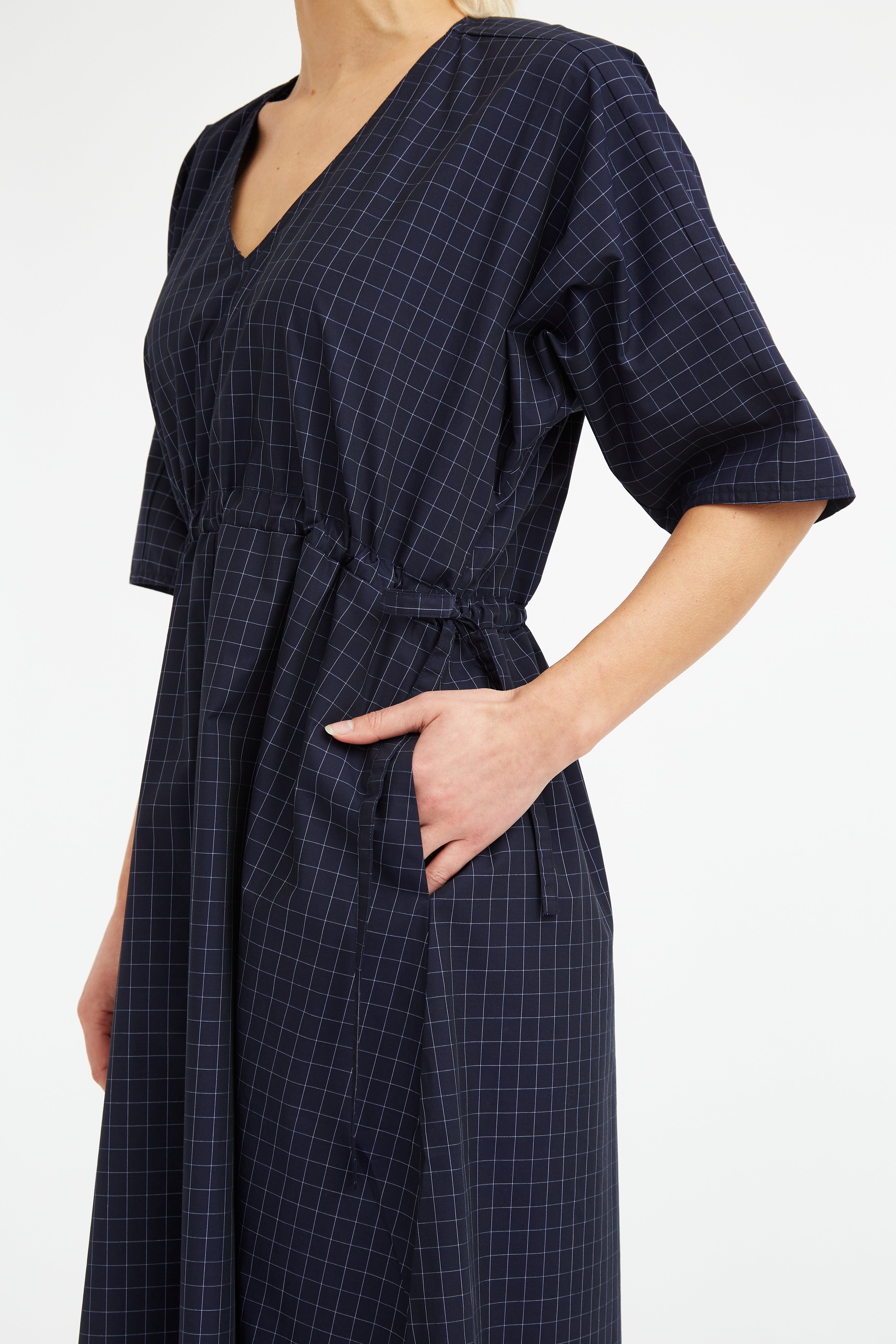 VANESSA DRESS WITH WAISTED DRAWSTRING IN COTTON POPLIN