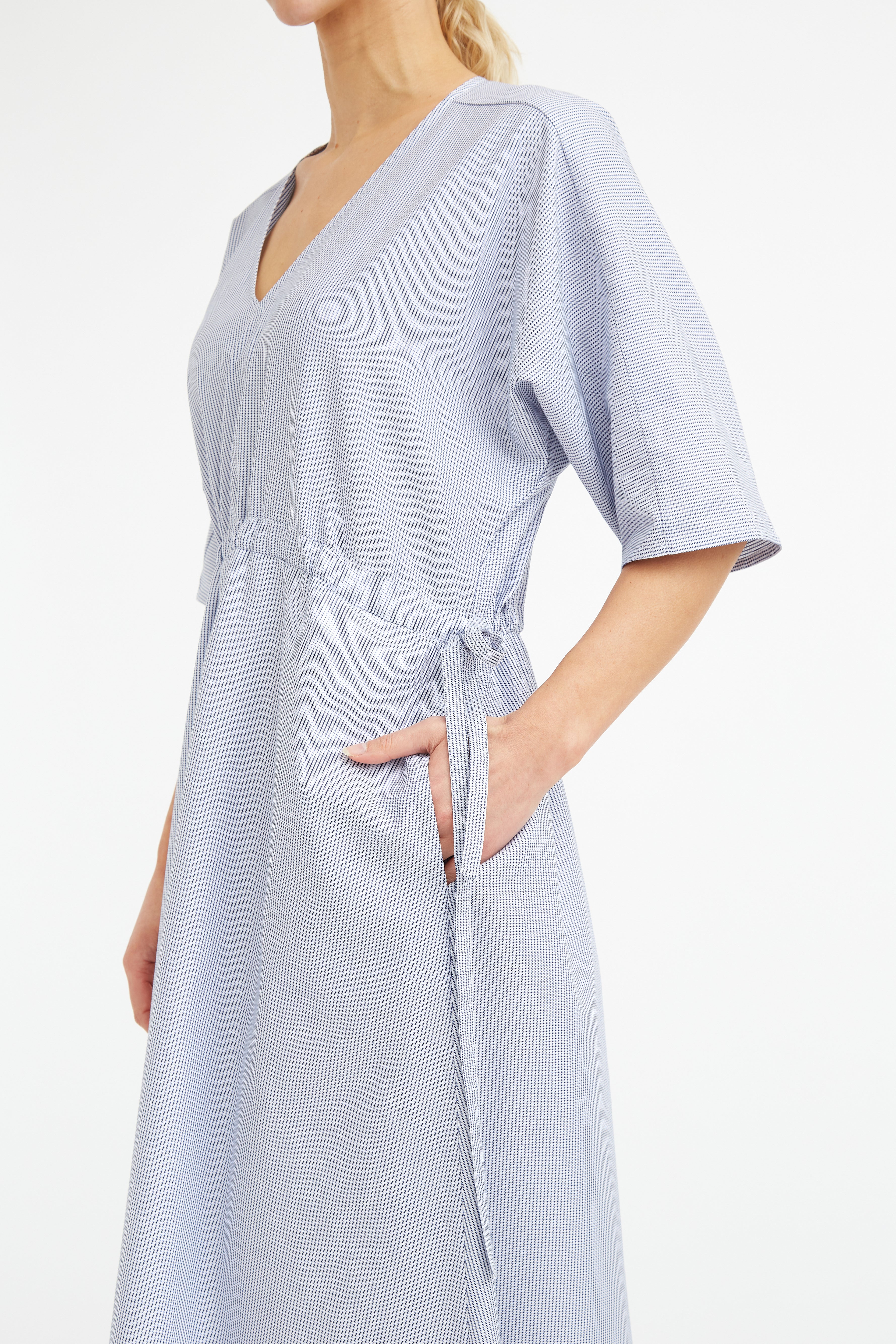 VANESSA DRESS WITH WAISTED DRAWSTRING IN COTTON POPLIN