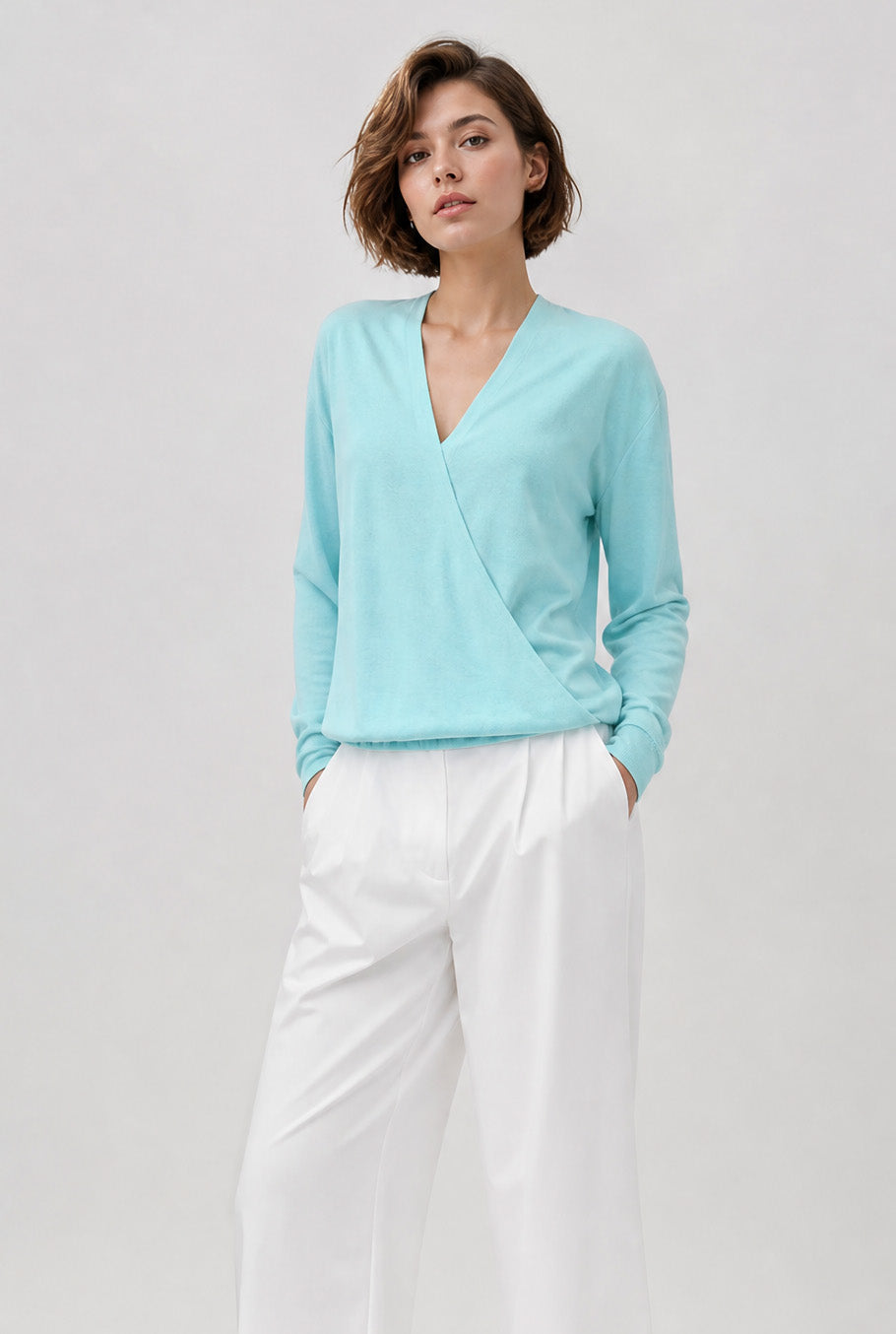 TORY ITALIAN COTTON SURPLICE WRAP TOP
