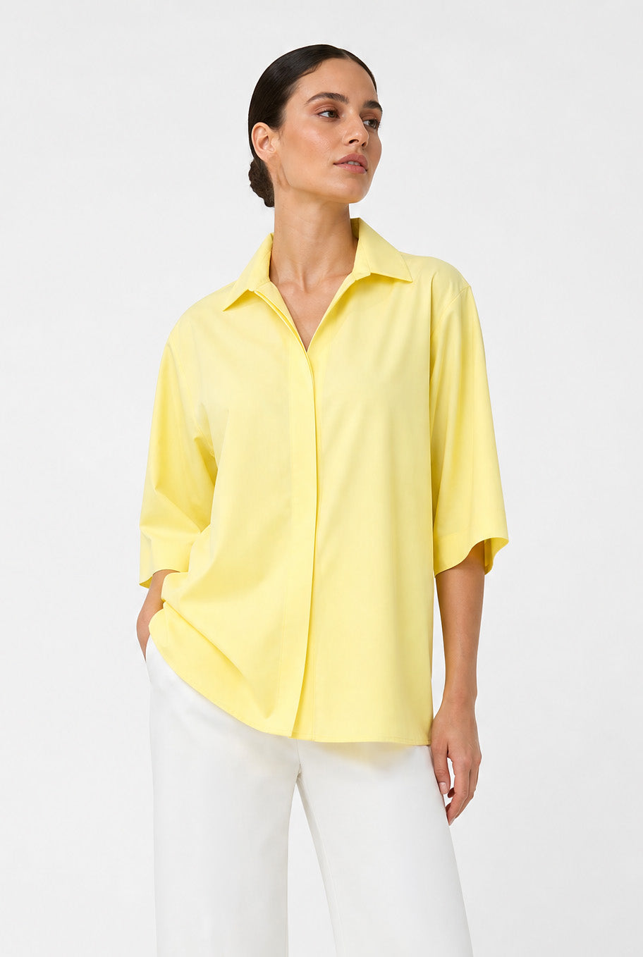 CAMP SHIRT IN ITALIAN COTTON POPLIN STRETCH IN YELLOW