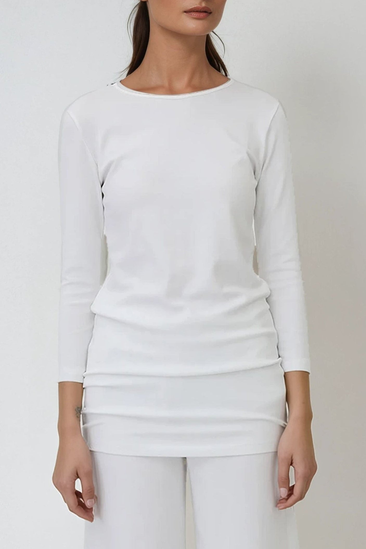 TUNIC LONG SLEEVE BATEAU NECK IN PIMA COTTON STRETCH