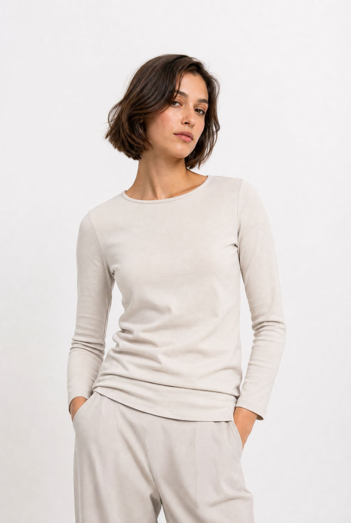 THREE-QUARTER SLEEVE BATEAU IN PIMA COTTON STRETCH