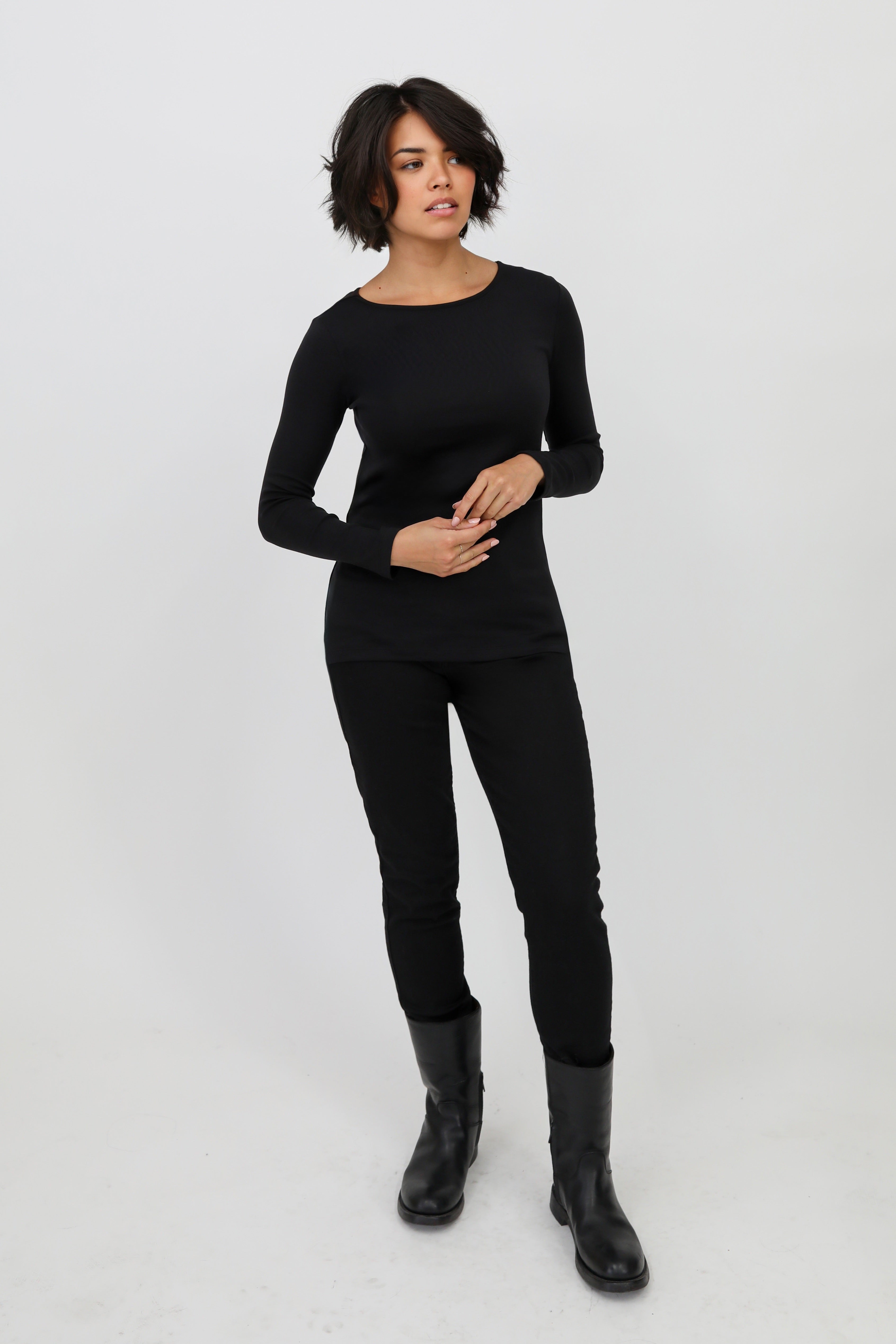 LONG SLEEVE BATEAU NECK IN PIMA COTTON STRETCH