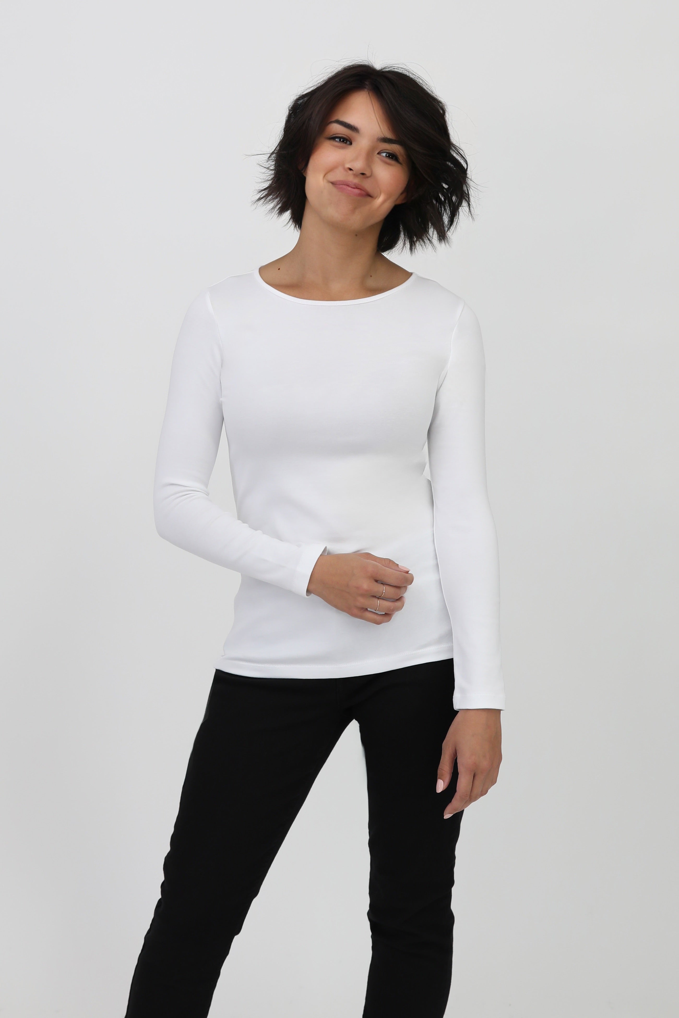 LONG SLEEVE BATEAU NECK IN PIMA COTTON STRETCH
