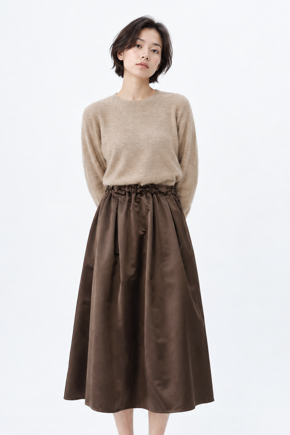 EASY DRAWSTRING SILK SKIRT IN CHOCOLATE