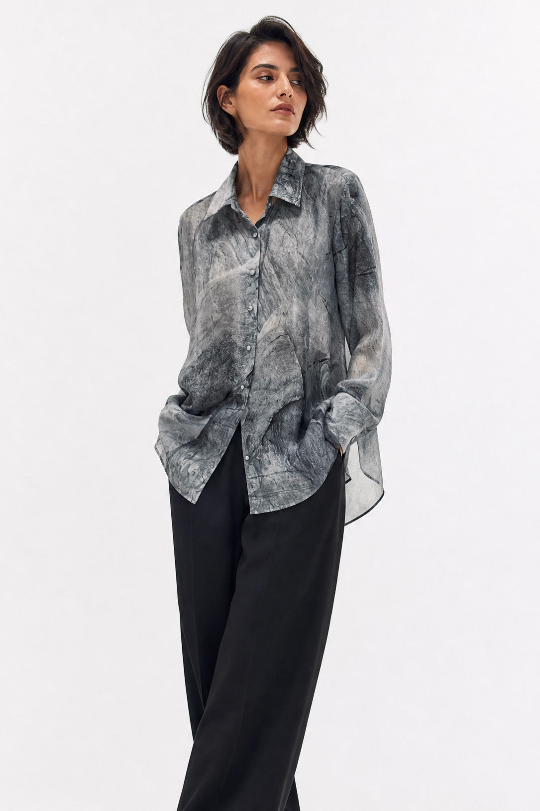 ZURI ONE-SIZE TUNIC IN ITALIAN SILK VOILE STONEY GREY