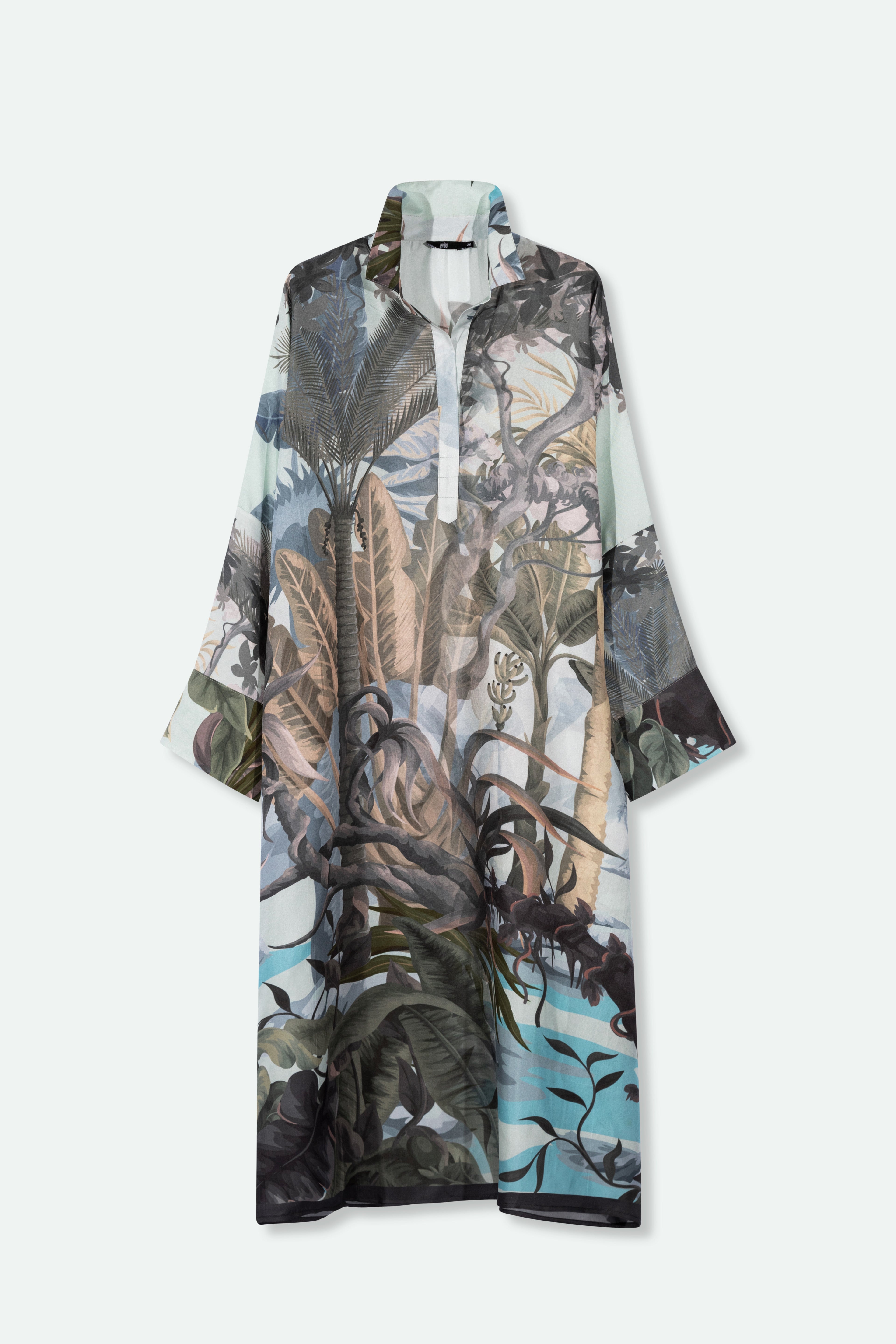 KONA KAFTAN IN SILK TWILL BLUE PALMS