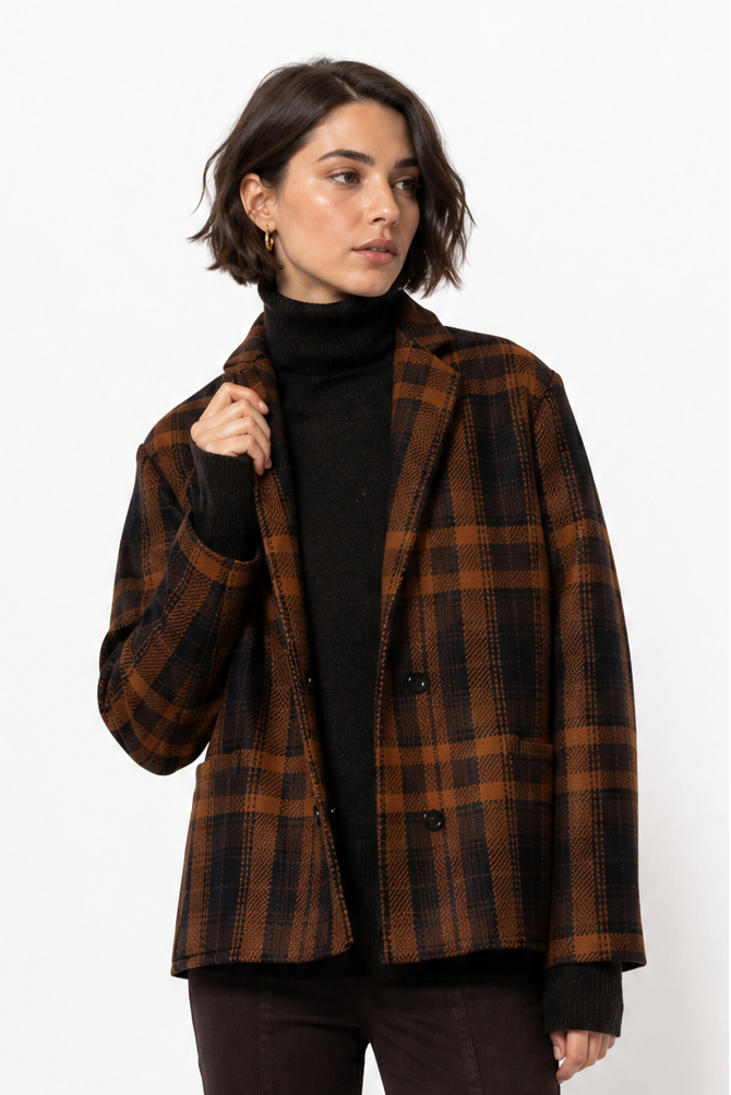 BRUNELLA BLAZER IN ITALIAN CASHMERE WOOL BROWN PLAID