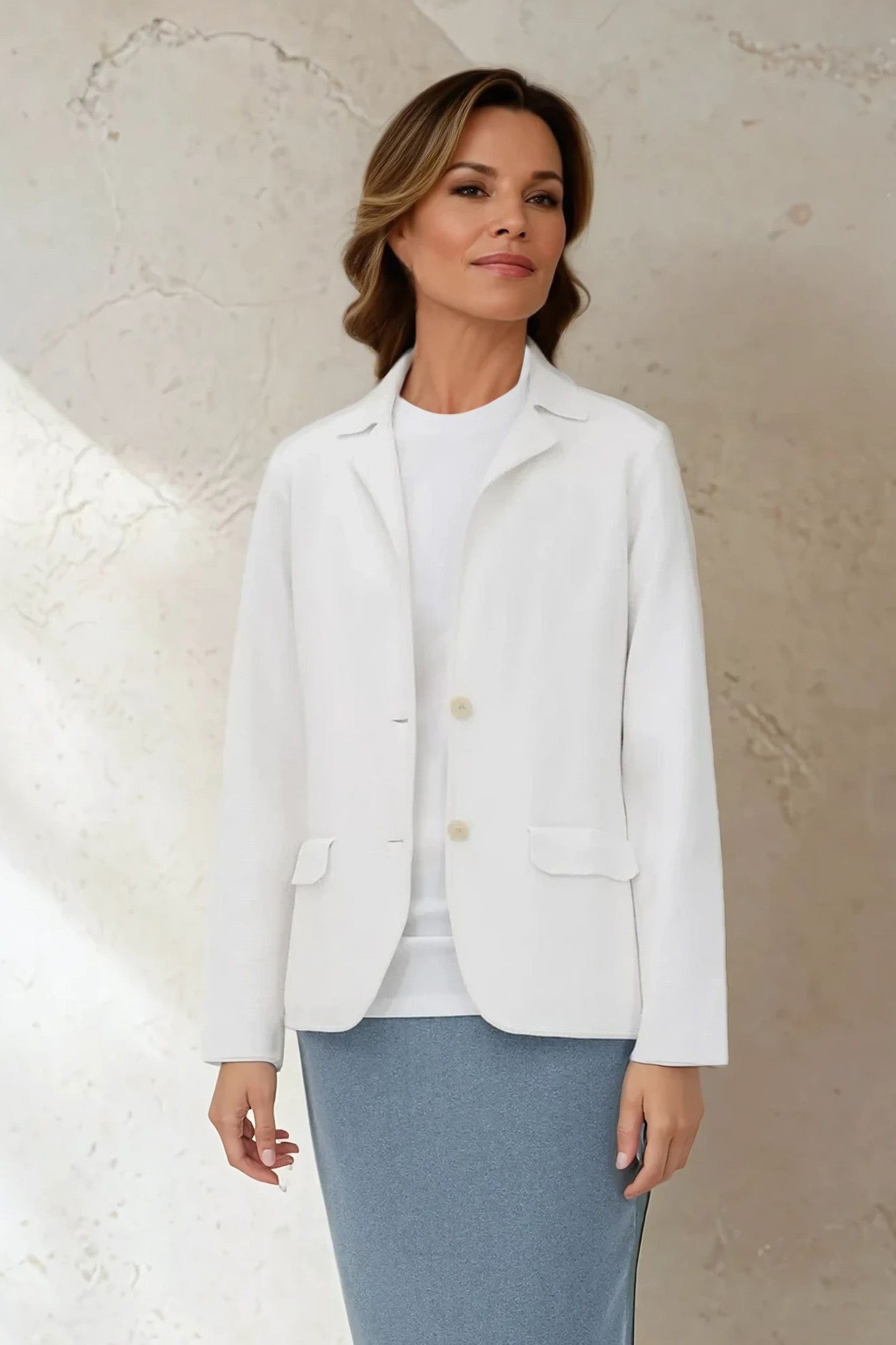 LENNOX PIMA COTTON KNIT BLAZER IN P WHITE