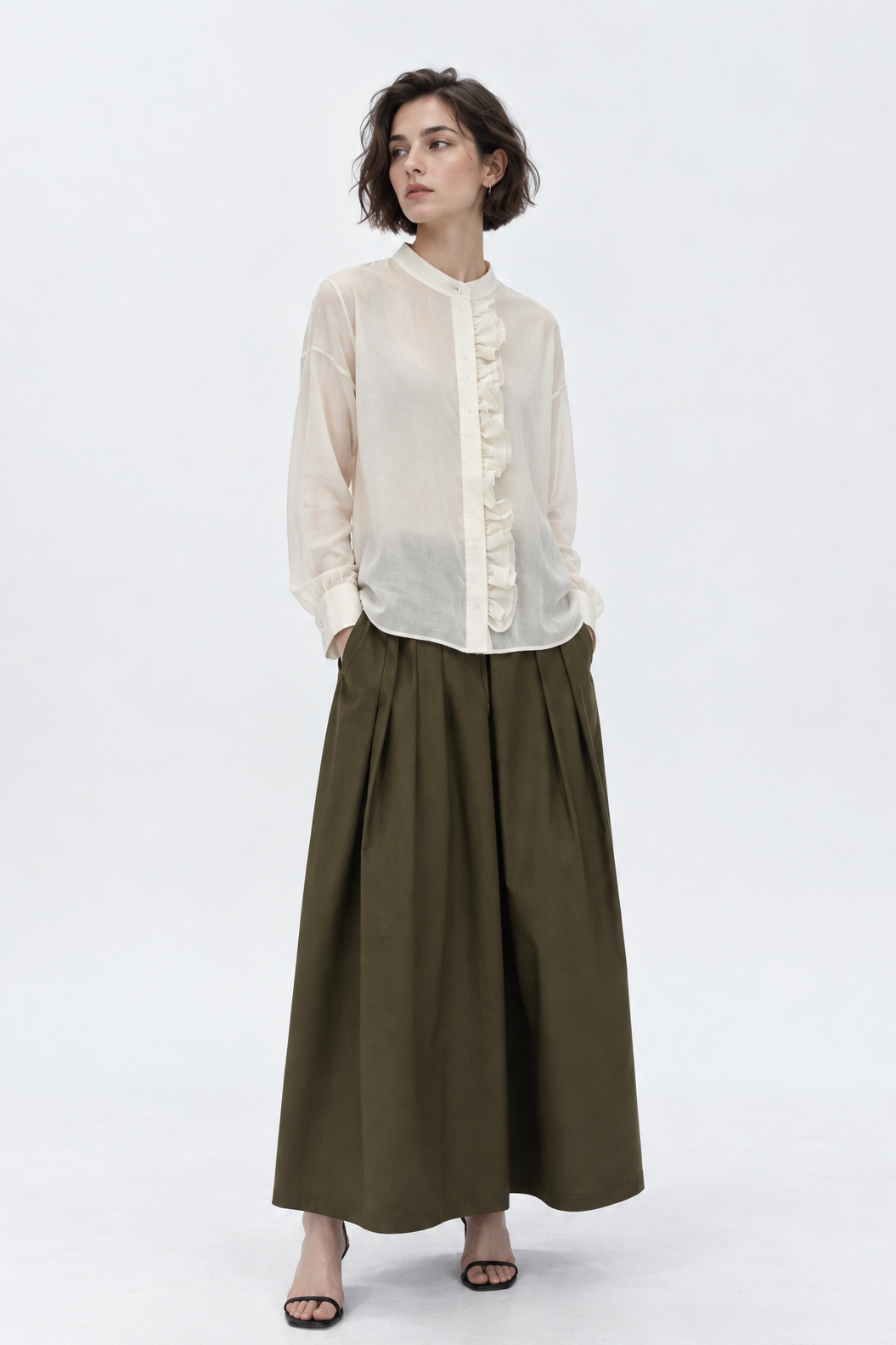LILOU PLEATED SKIRT IN ITALIAN POPLIN STRETCH