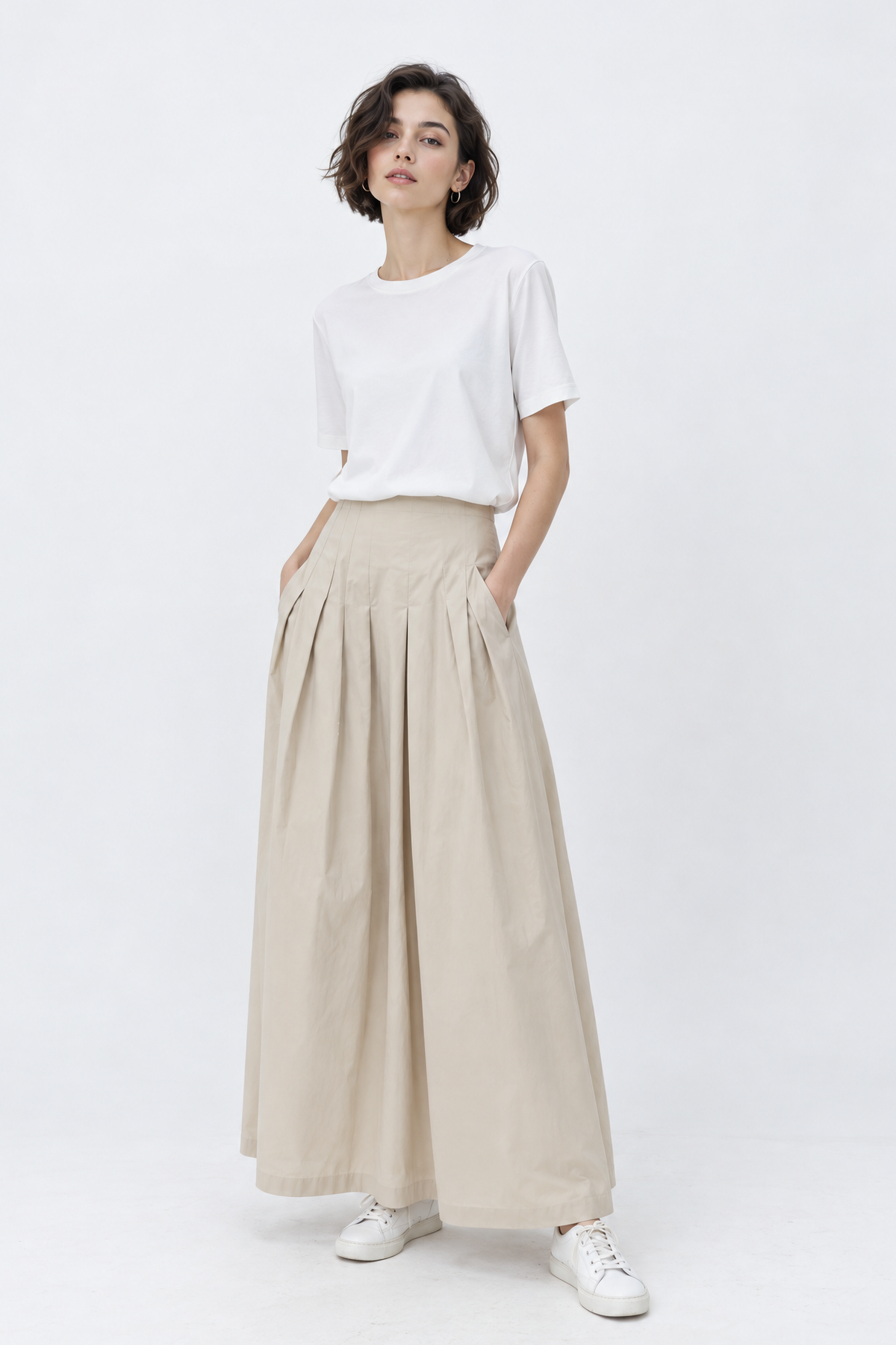 LILOU PLEATED SKIRT IN ITALIAN POPLIN STRETCH