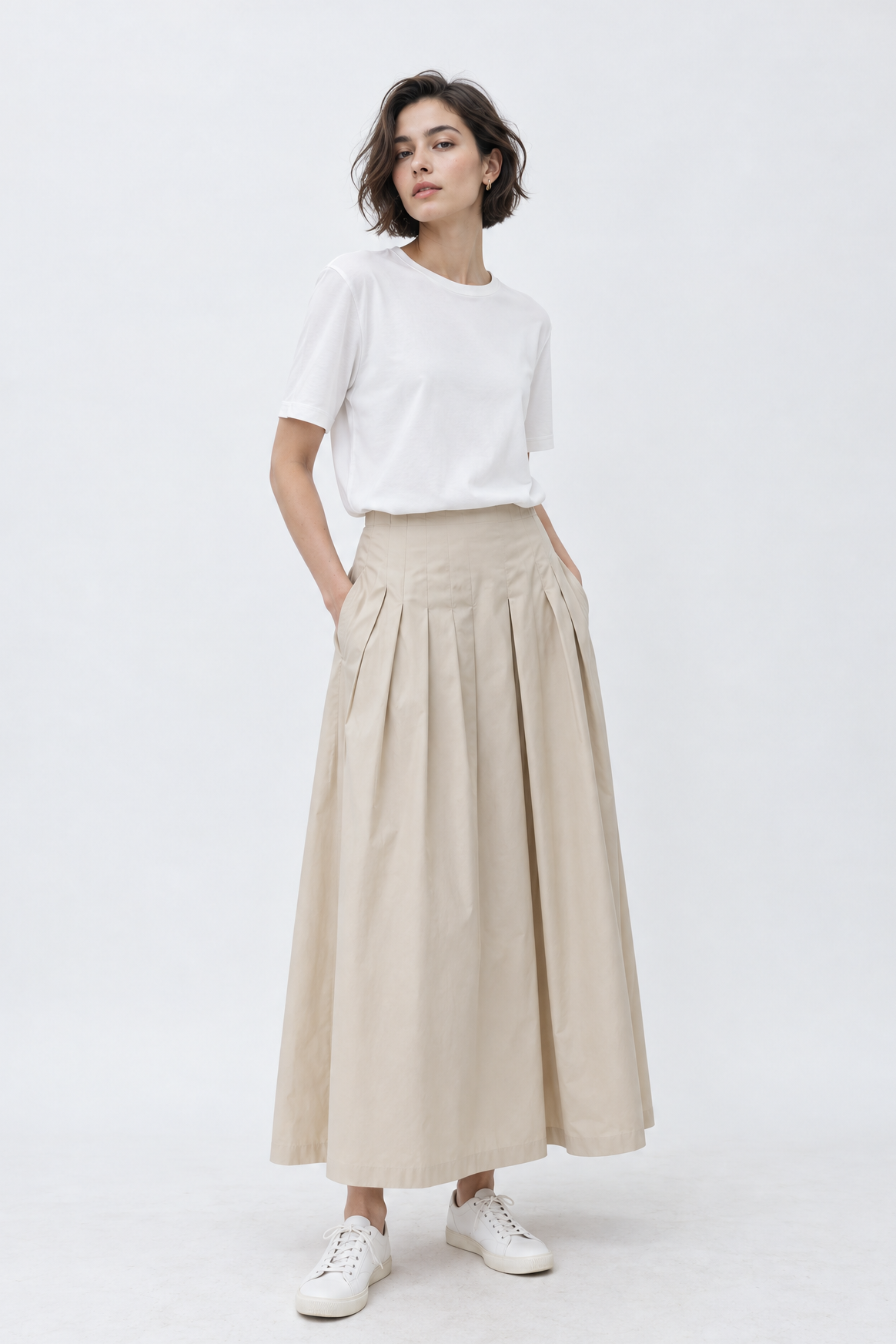 LILOU PLEATED SKIRT IN ITALIAN POPLIN STRETCH