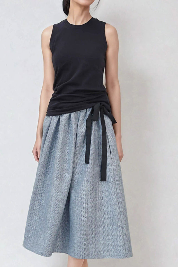 MAEVE DRAWSTRING SKIRT IN ITALIAN JACQUARD LIGHT BLUE