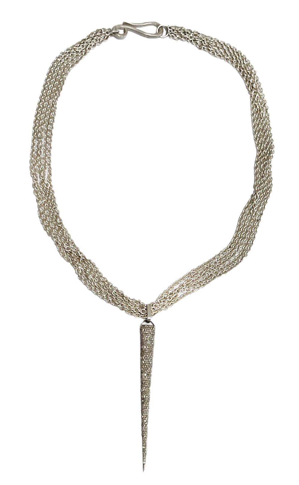 STERLING SILVER LAYERED CHAIN DIAMOND PENDANT NECKLACE