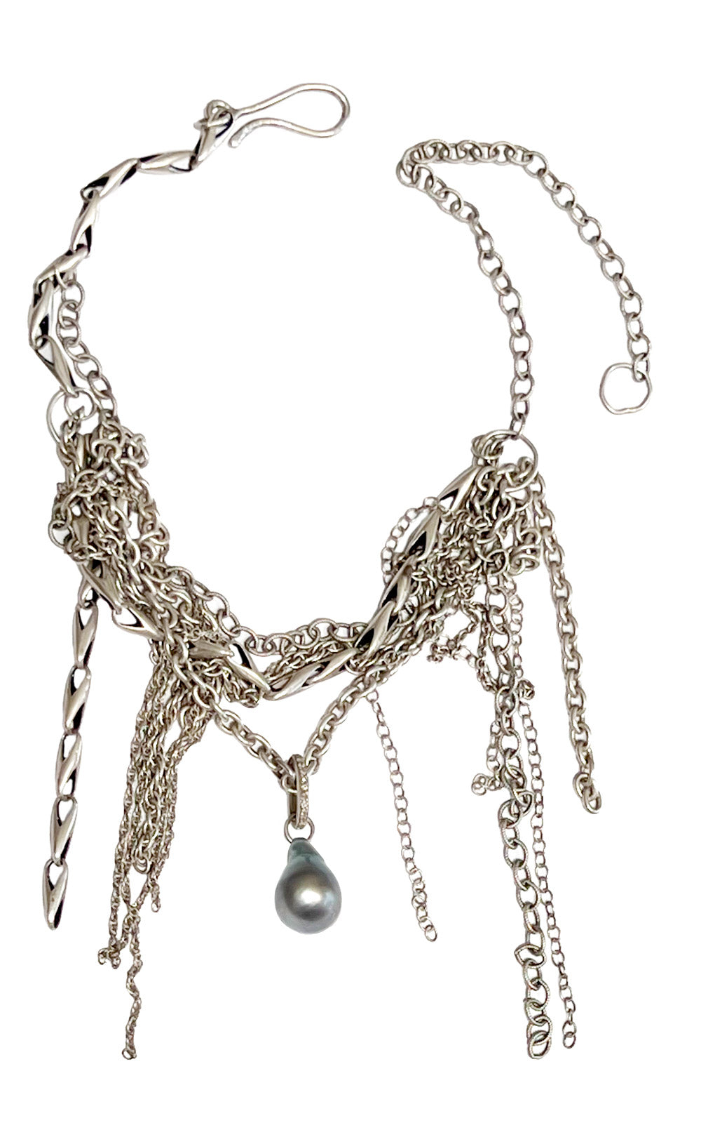 STERLING SILVER TAHITIAN PEARL DIAMON CHAIN NECKLACE